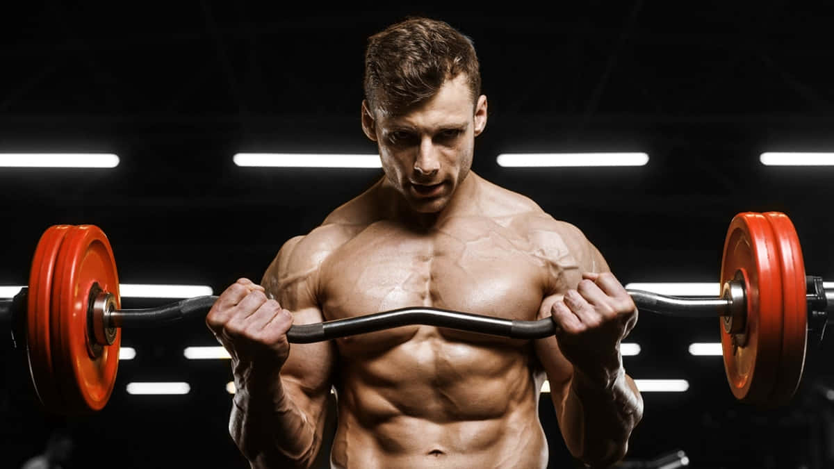 unilateral exercise, heavy barbells, red plates, SD Desktop Wallpaper