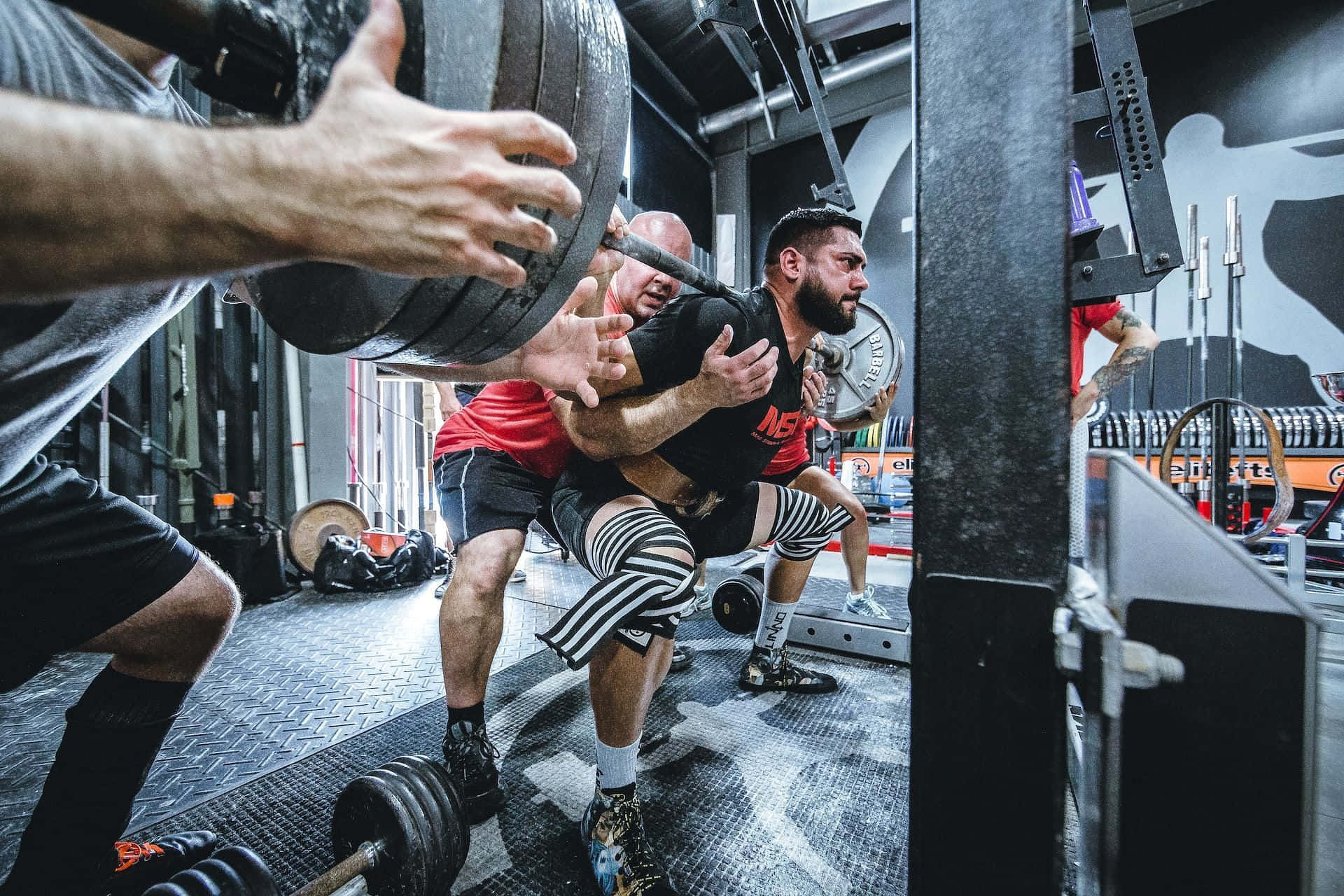 unilateral body muscles improvements, powerlifting squat, spotters, Full HD Desktop Wallpaper