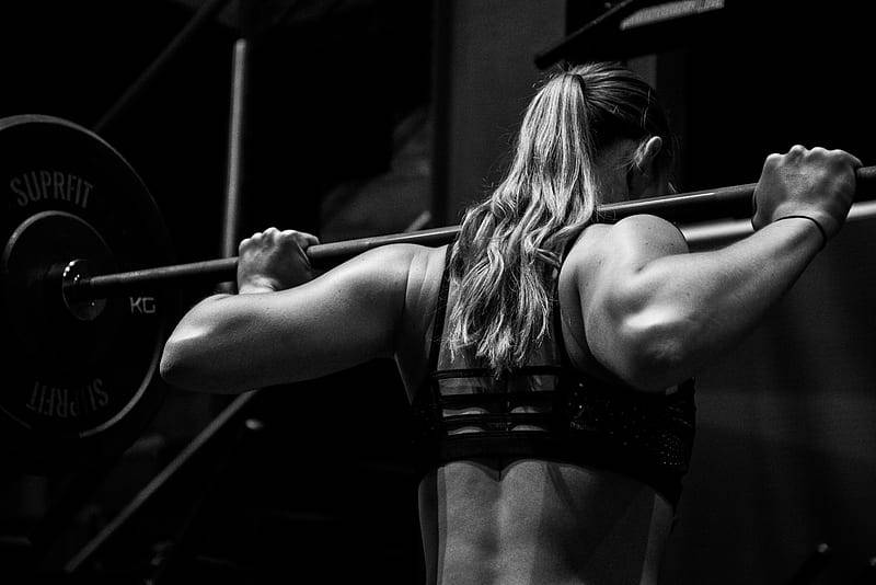 weight lifting, good shoulders, woman with long hair, SD Desktop Wallpaper