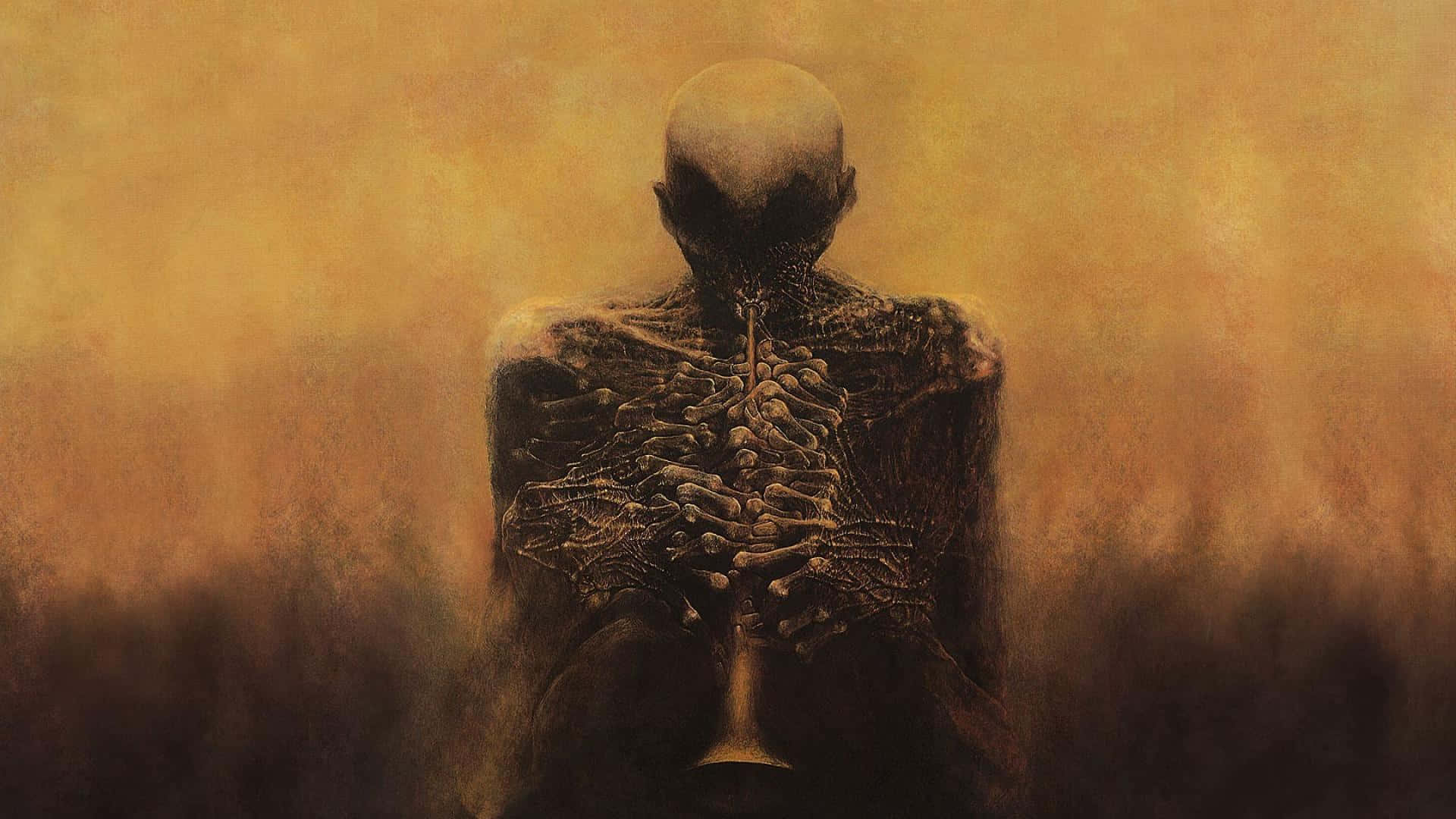 surreal art, creepy creature, trumpet, Full HD Desktop Wallpaper