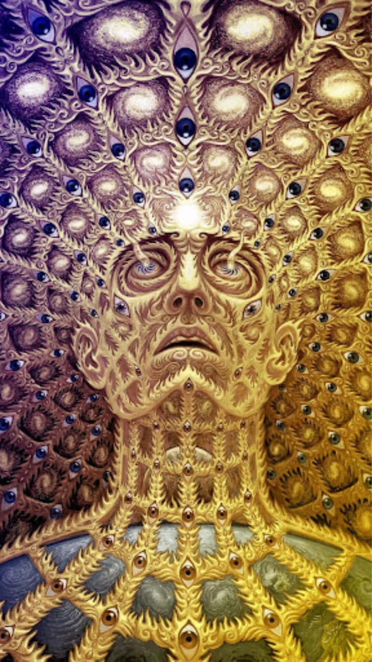 golden ornate face, multiple eyes, purple and gold fractal crown, HD Phone Wallpaper