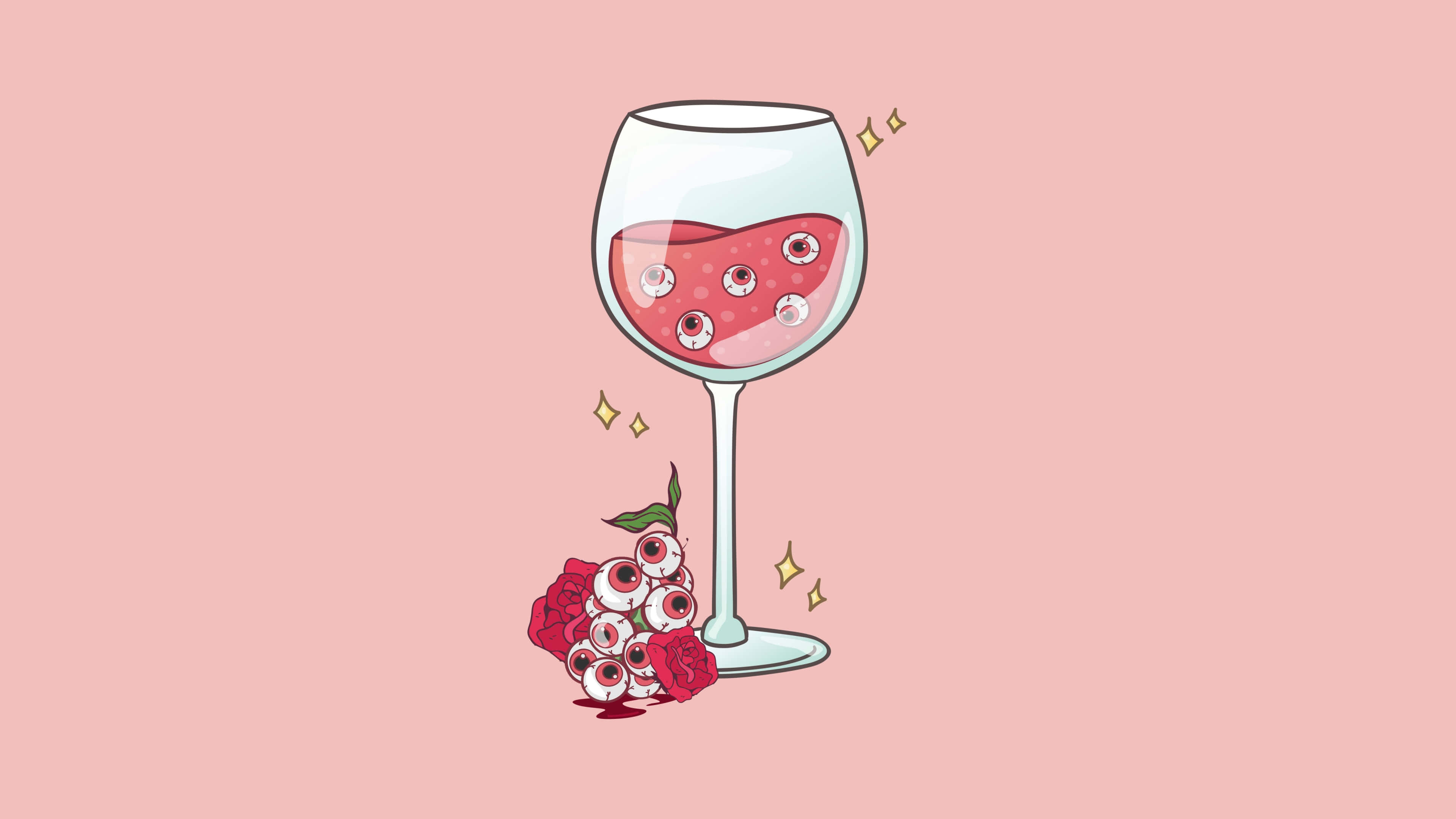surreal wine glass with eyes, pink liquid, eyeballs, 4K Desktop Wallpaper