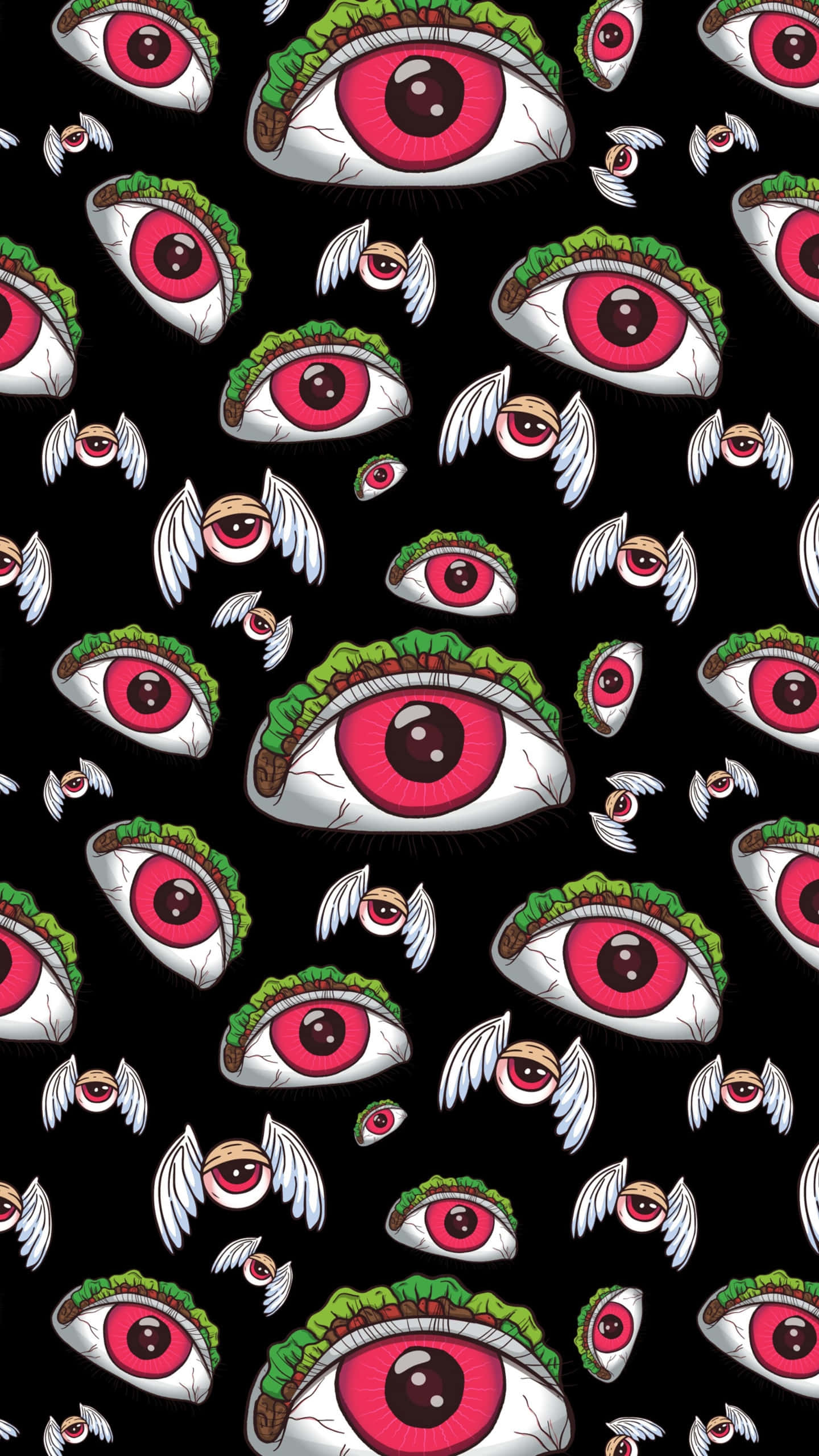 surreal eyes pattern, cartoon eyes, pink irises, 2K Phone Wallpaper