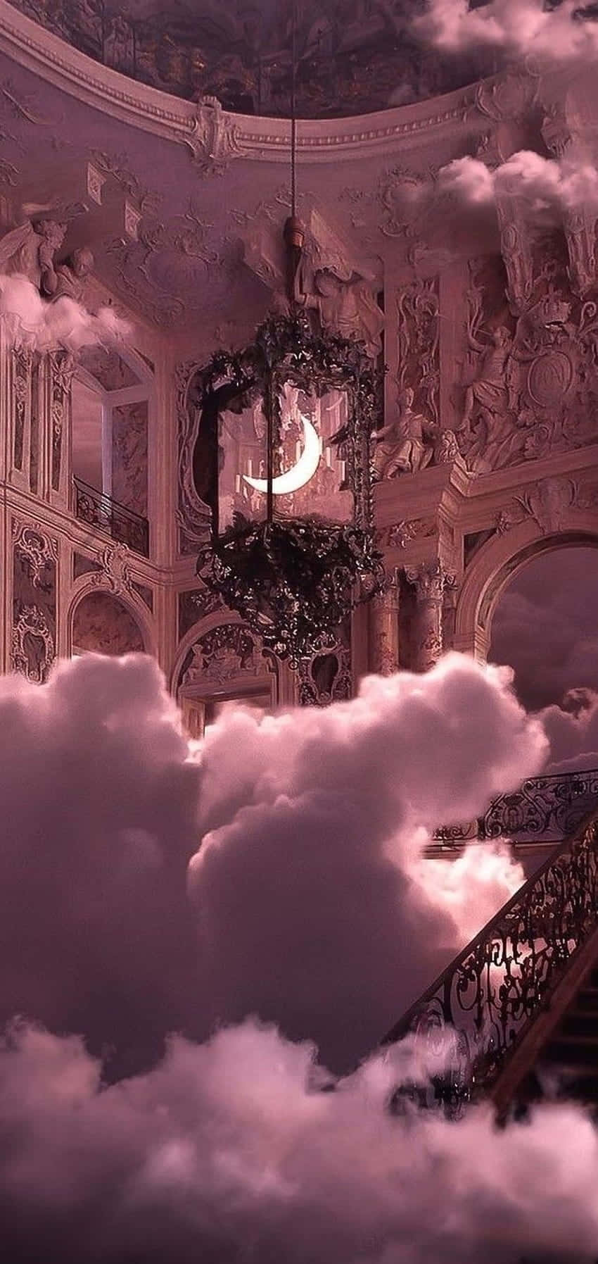 palace interior, pink light, clouds swirling, HD Phone Wallpaper