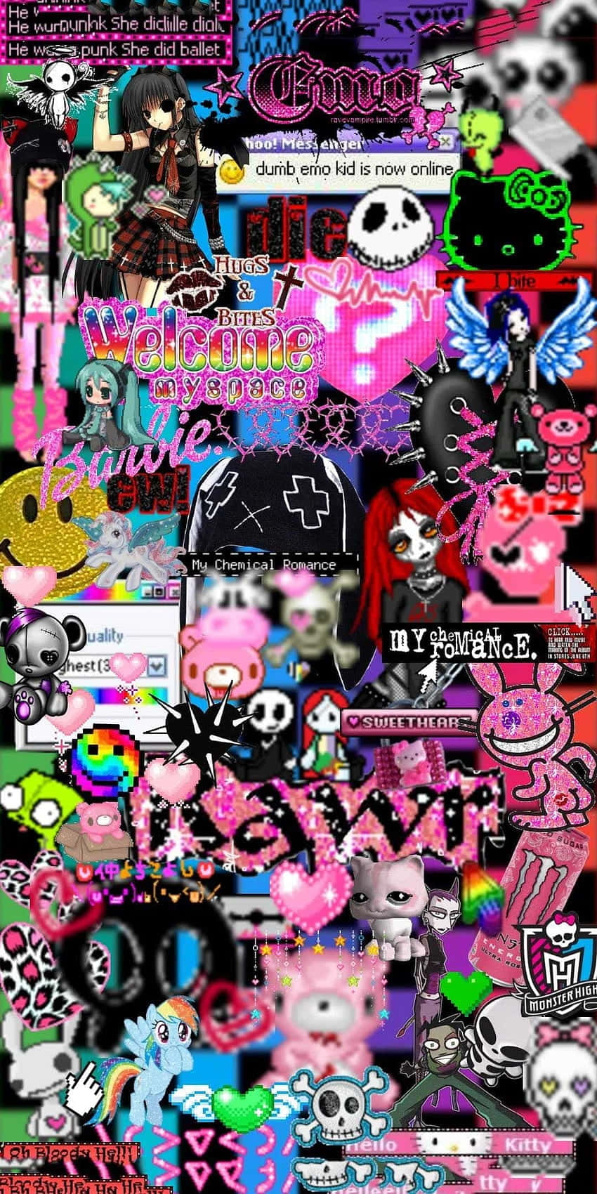 Weirdcore Collage Aesthetic, pink skulls, anime characters, HD Phone Wallpaper
