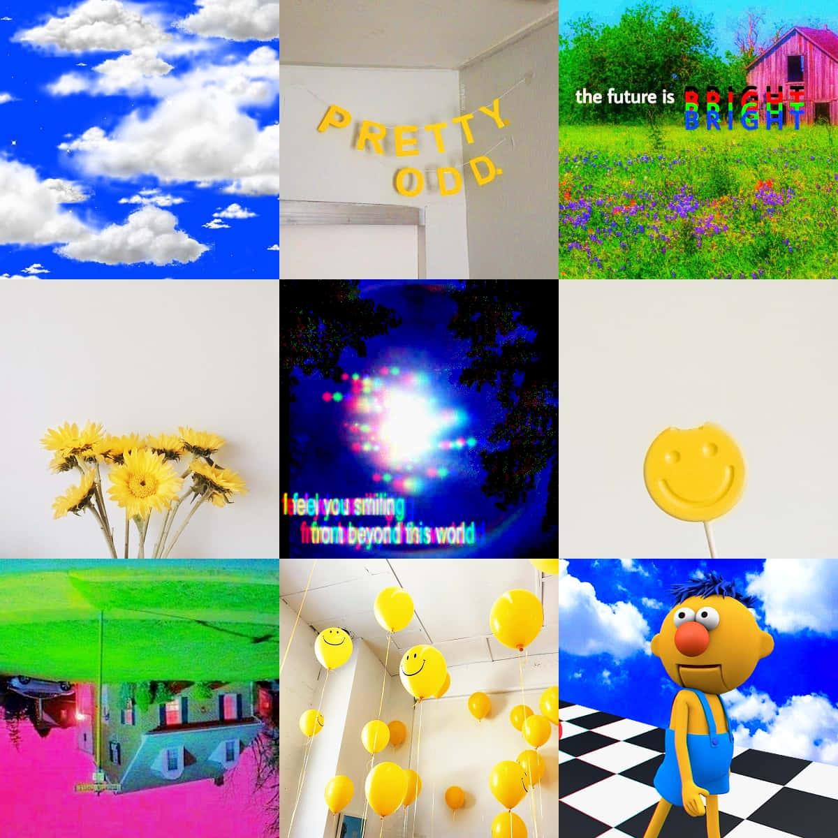 Weirdcore Collage Aesthetic, smiling balloons, yellow smiley lollipop, SD Desktop Wallpaper
