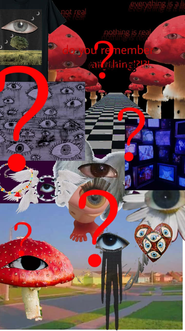 Weirdcore, red mushrooms with eyes, suburban street, HD Phone Wallpaper
