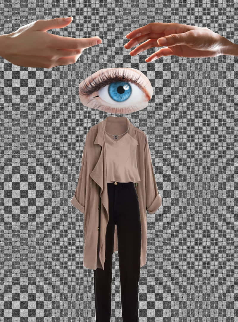 surreal figure, giant blue eye, checkered wall, SD Phone Wallpaper