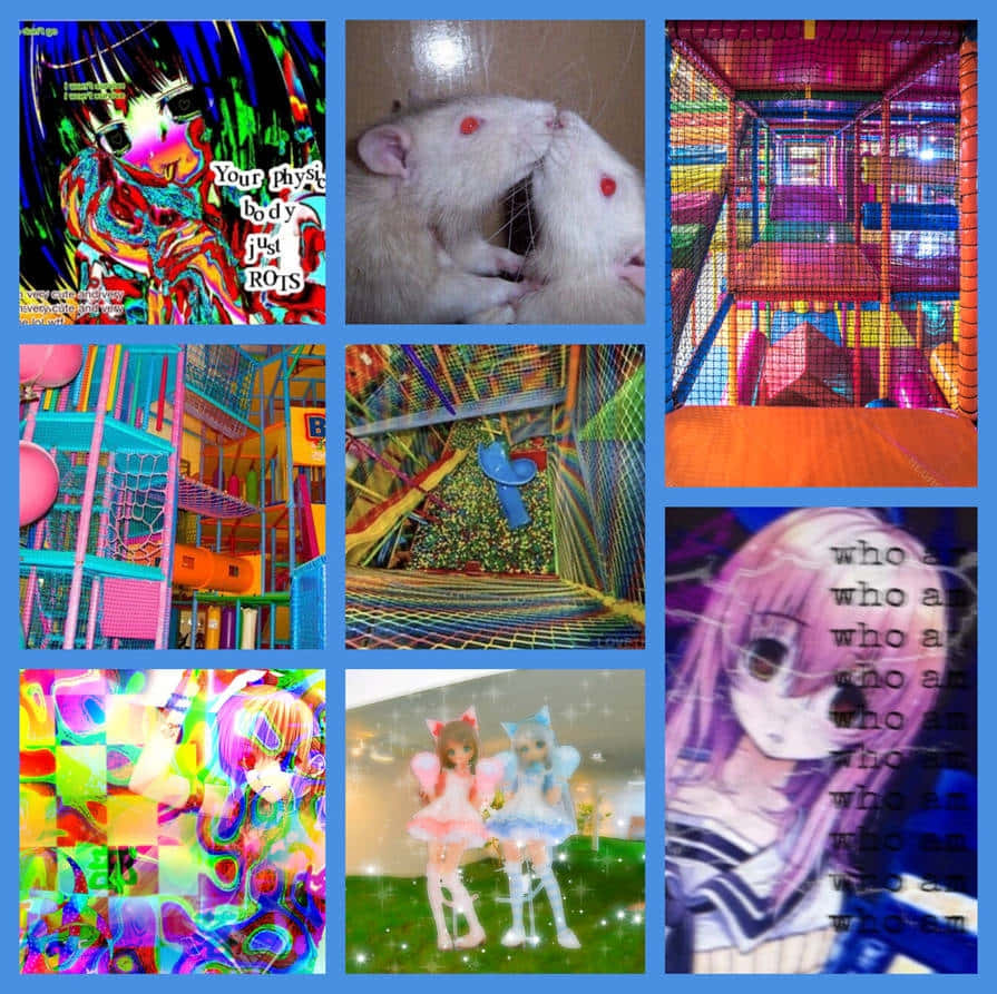 Weirdcore Collage Aesthetic, surreal anime art, glitch effects, SD Desktop Wallpaper