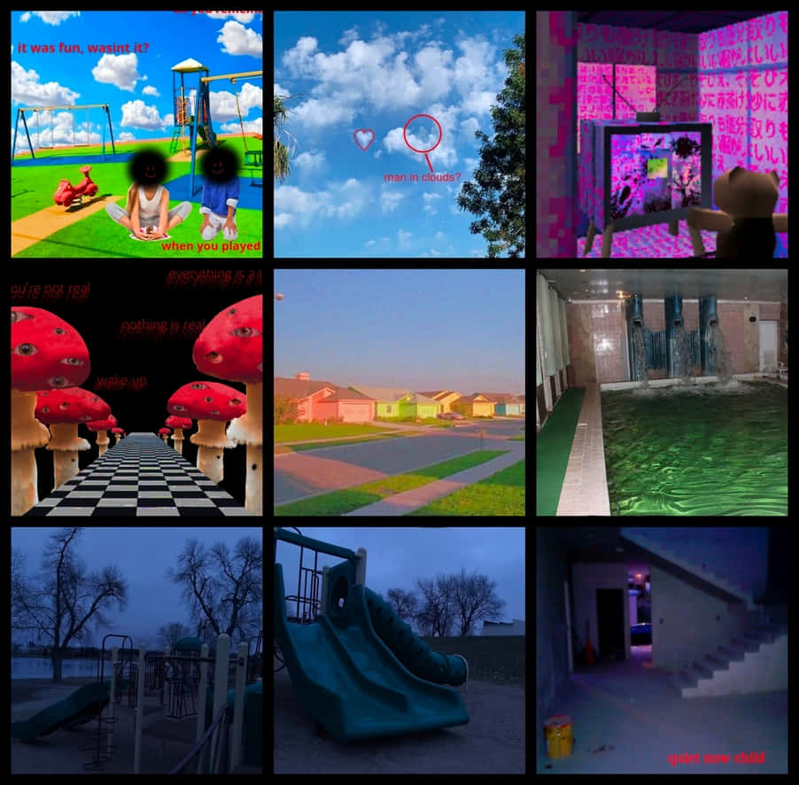 Weirdcore, collage, playground, SD Desktop Wallpaper