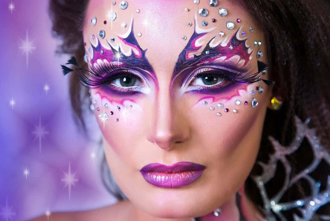 enchanted fantasy makeup look, purple and pink glitter makeup, flames, SD Desktop Wallpaper
