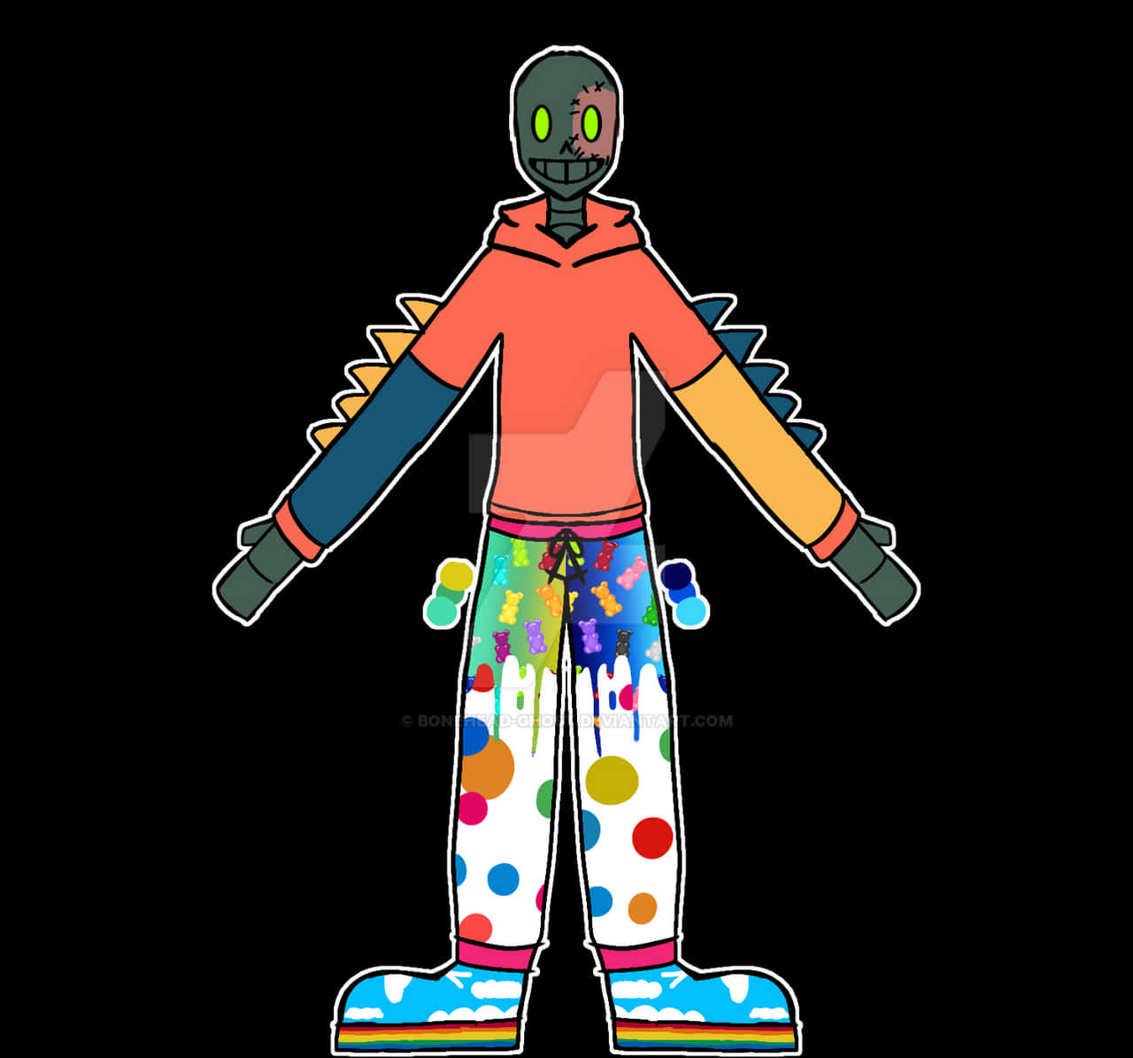 weirdcore pfp, cartoonish stitched-faced figure, colorful hoodie, HD Desktop Wallpaper