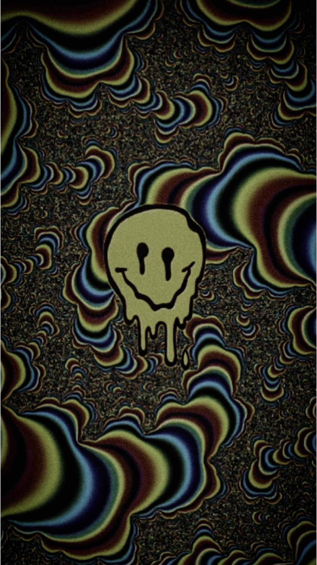 melting smiley face, dripping yellow, psychedelic rainbow waves, Full HD Phone Wallpaper