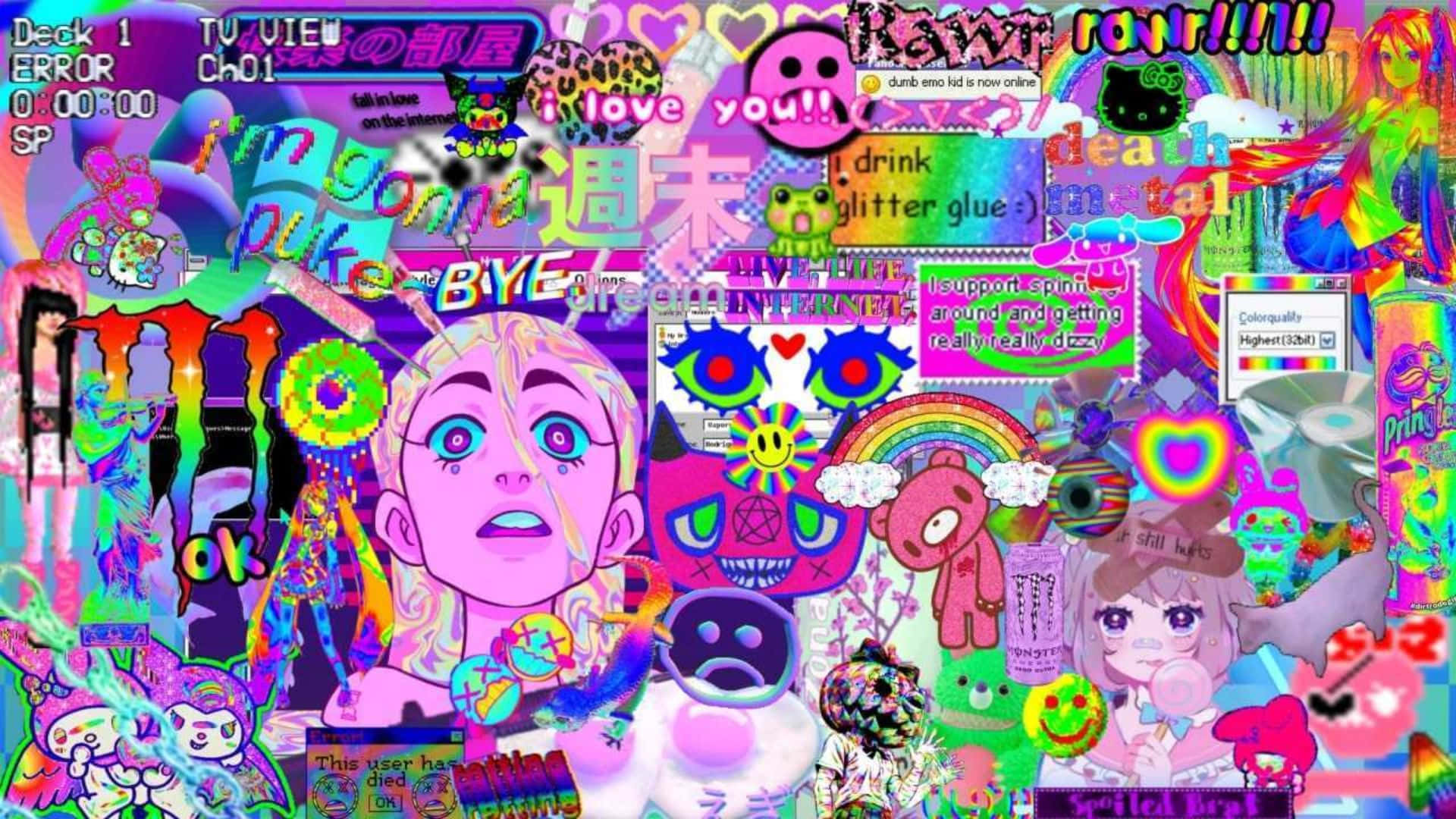 neon colors, anime characters, glitch art, Full HD Desktop Wallpaper