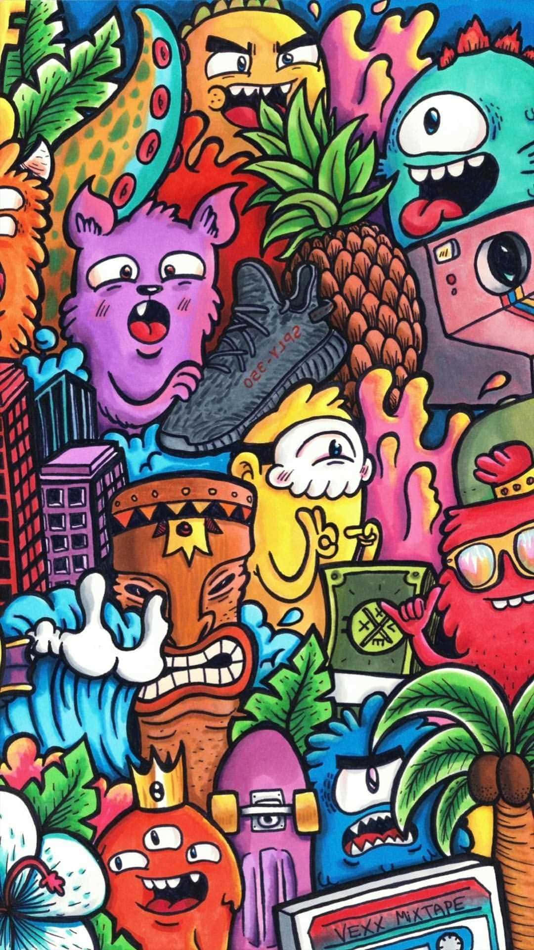 Weirdcore Pfp, colored doodles, vibrant cartoon monsters, Full HD Phone Wallpaper