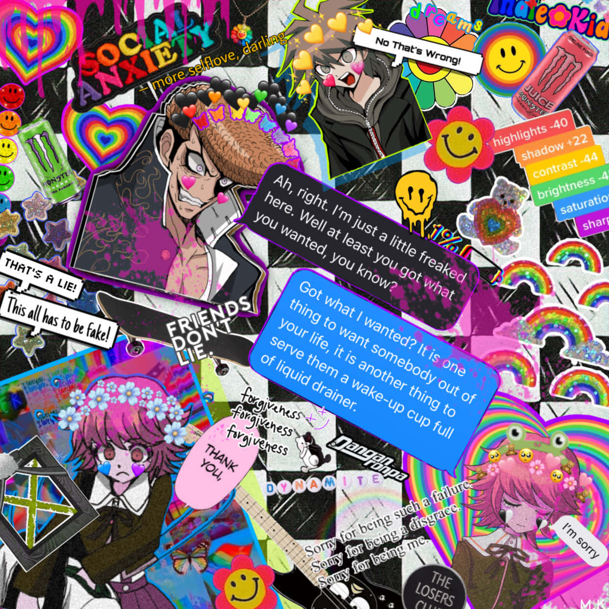 Weirdcore Pfp, anime characters, rainbow hearts, SD Desktop Wallpaper