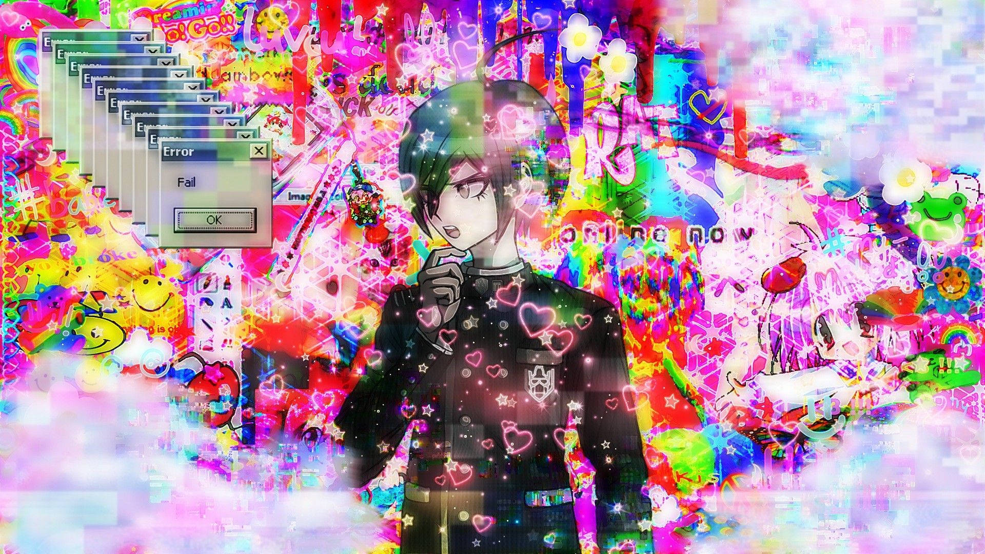 Weirdcore, anime character, dark uniform, Full HD Desktop Wallpaper