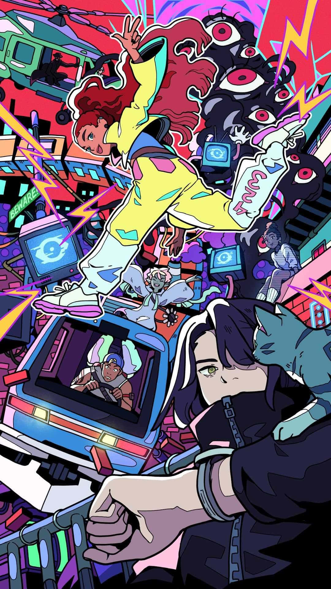 weirdcore, anime-style illustration, red-haired figure, Full HD Phone Wallpaper