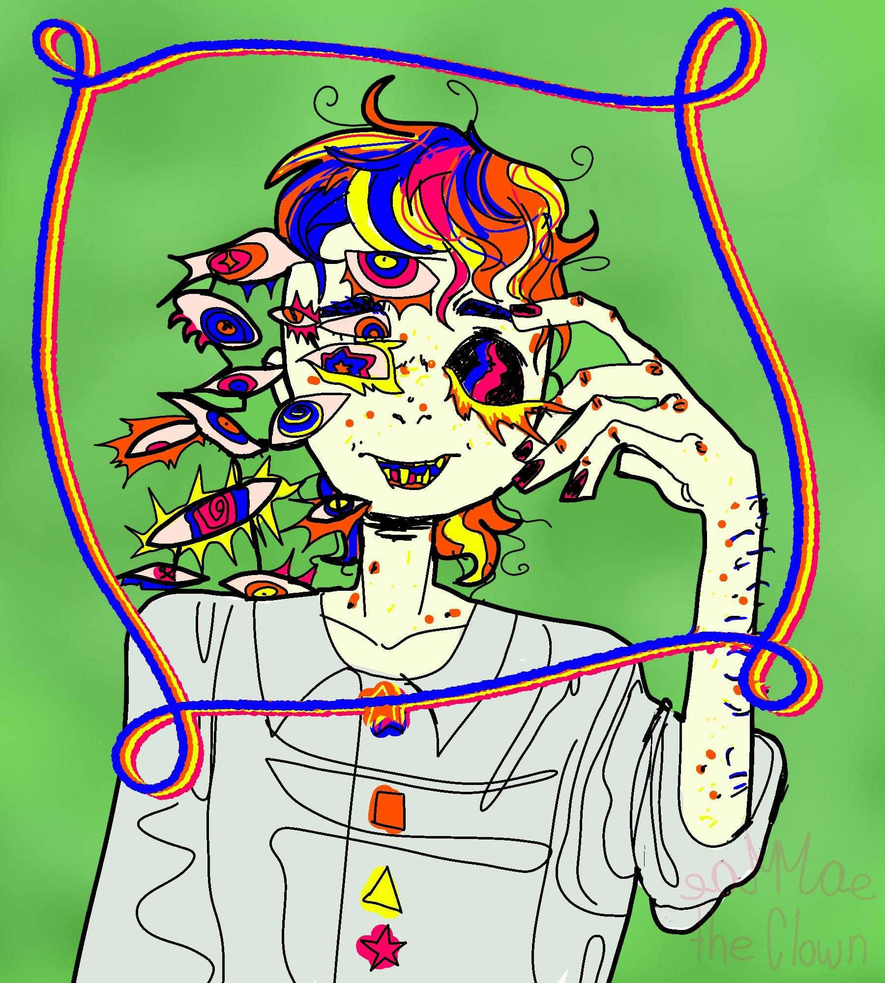 Weirdcore, rainbow hair, multiple eyes, Full HD Phone Wallpaper