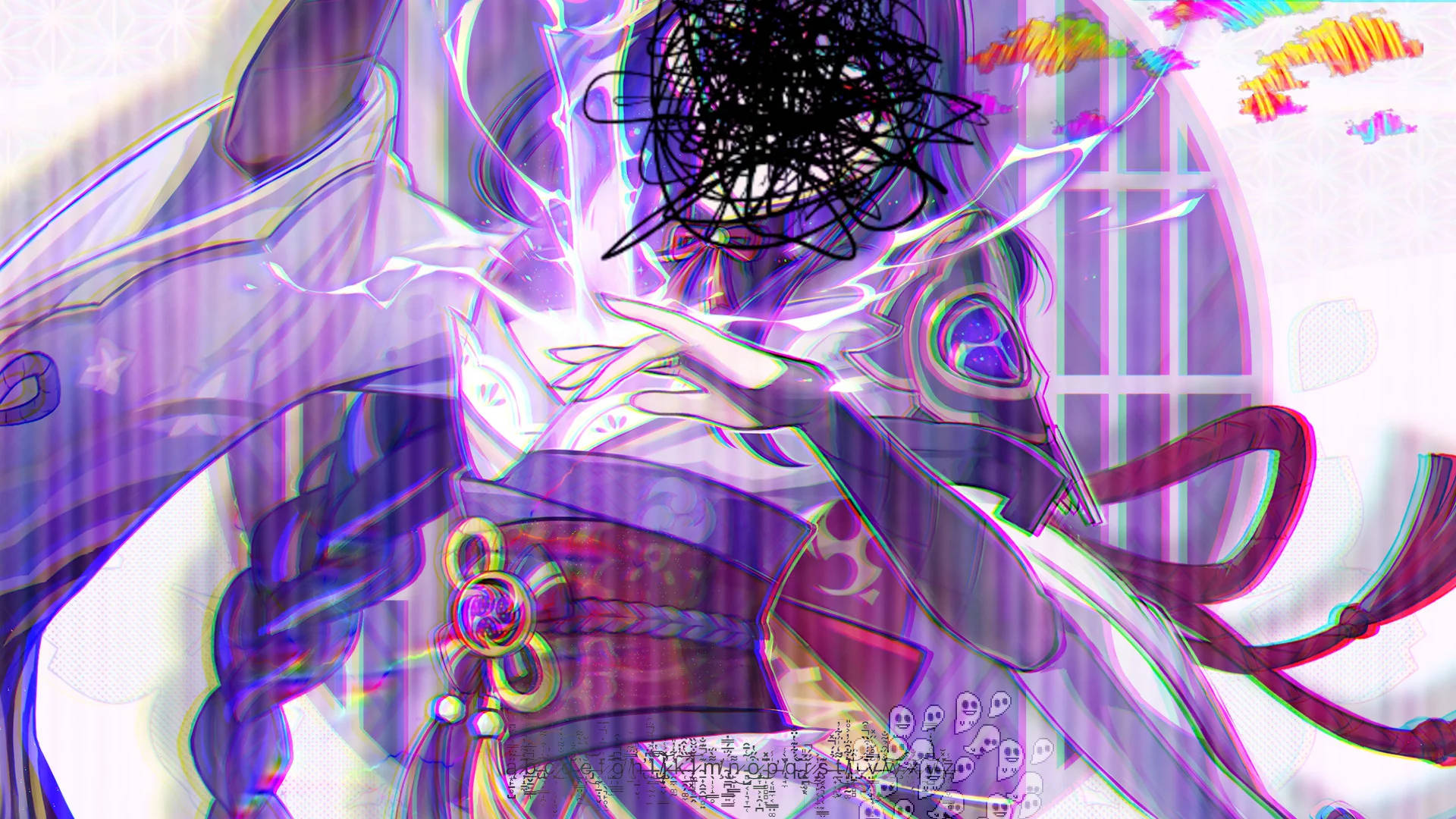 weirdcore, anime, scribbled face, Full HD Desktop Wallpaper