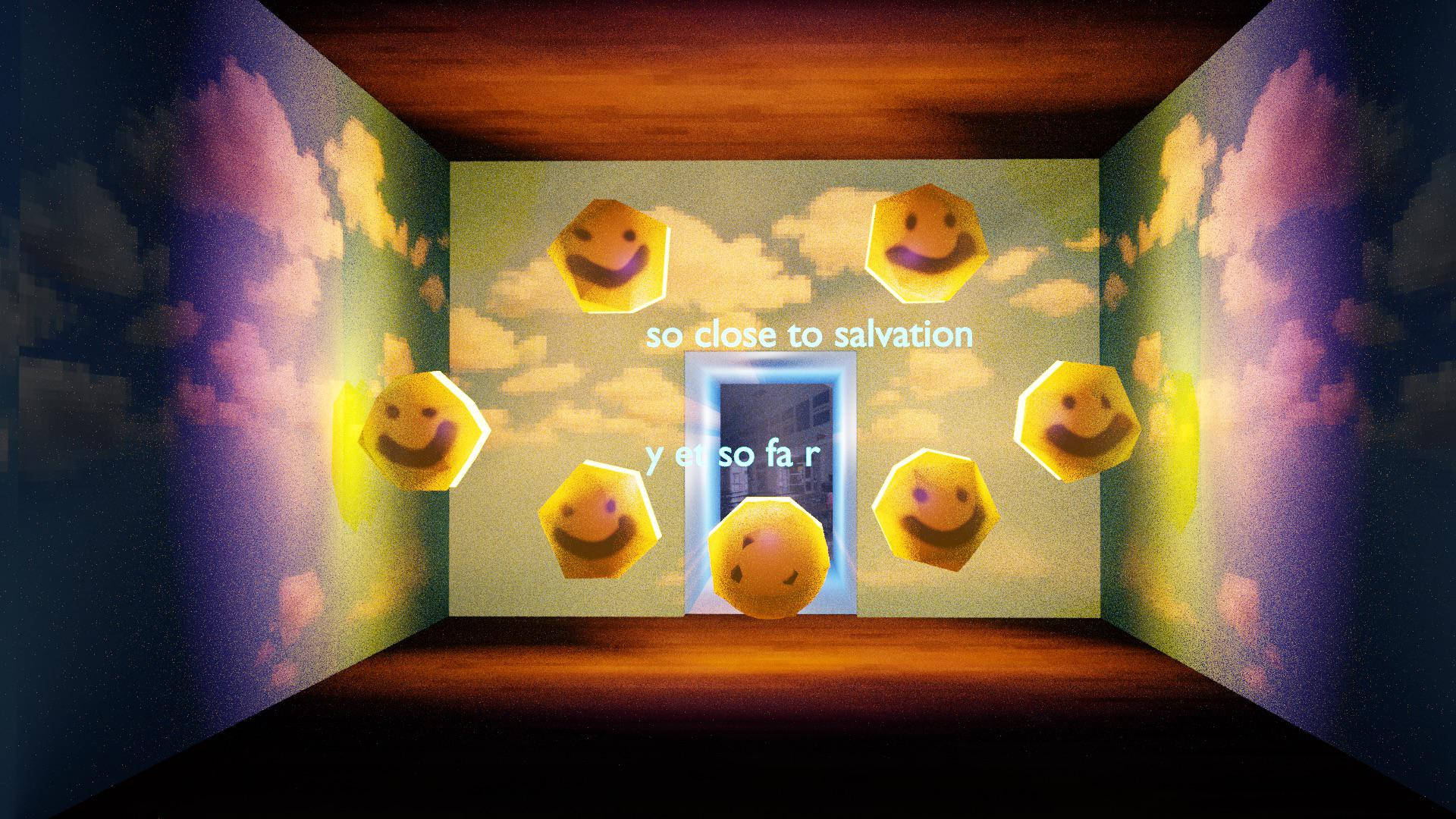 Weirdcore, smileys, floating yellow smiley faces, Full HD Desktop Wallpaper