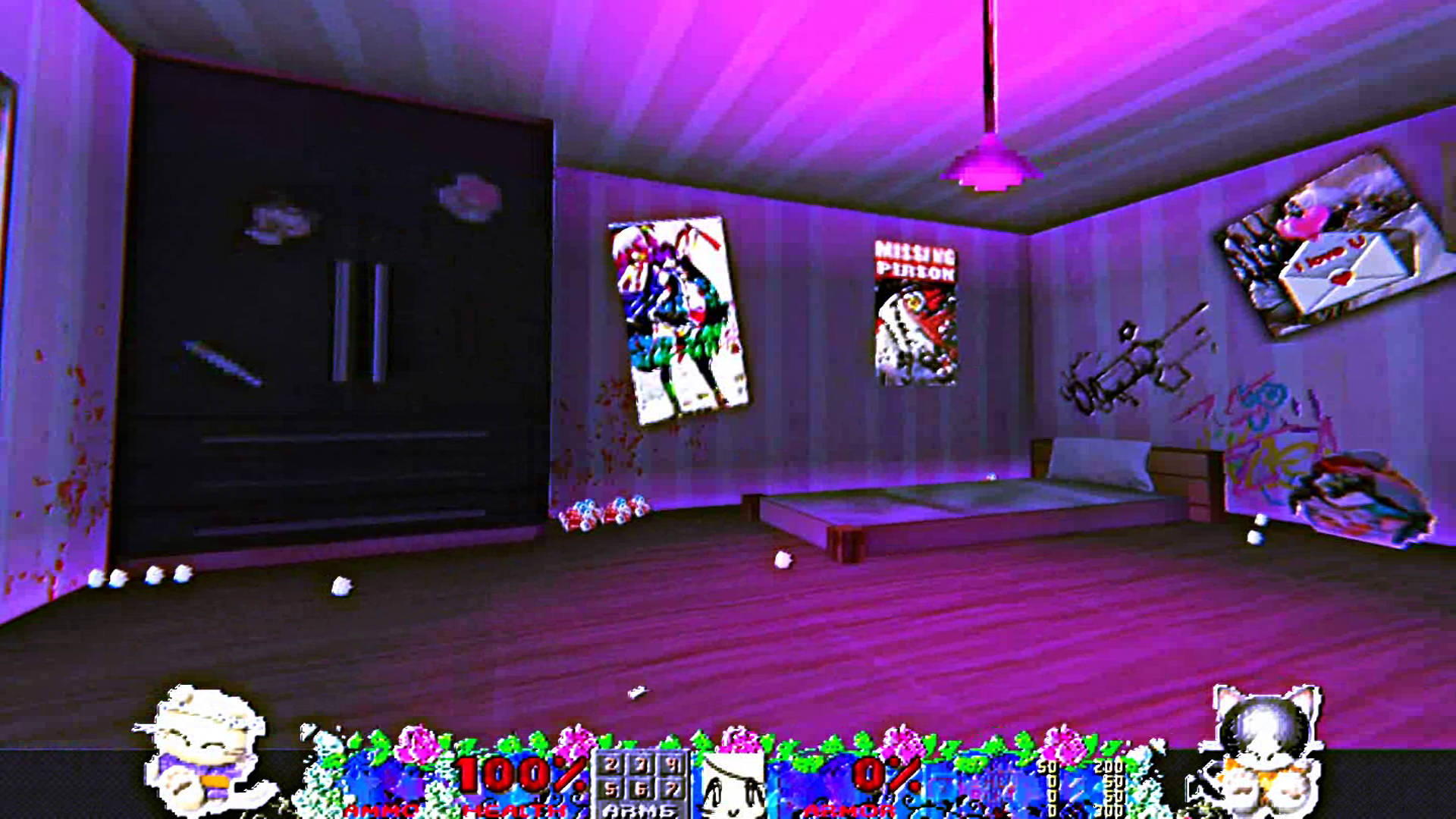Weirdcore, purple-lit, pixel-art bedroom, Full HD Desktop Wallpaper