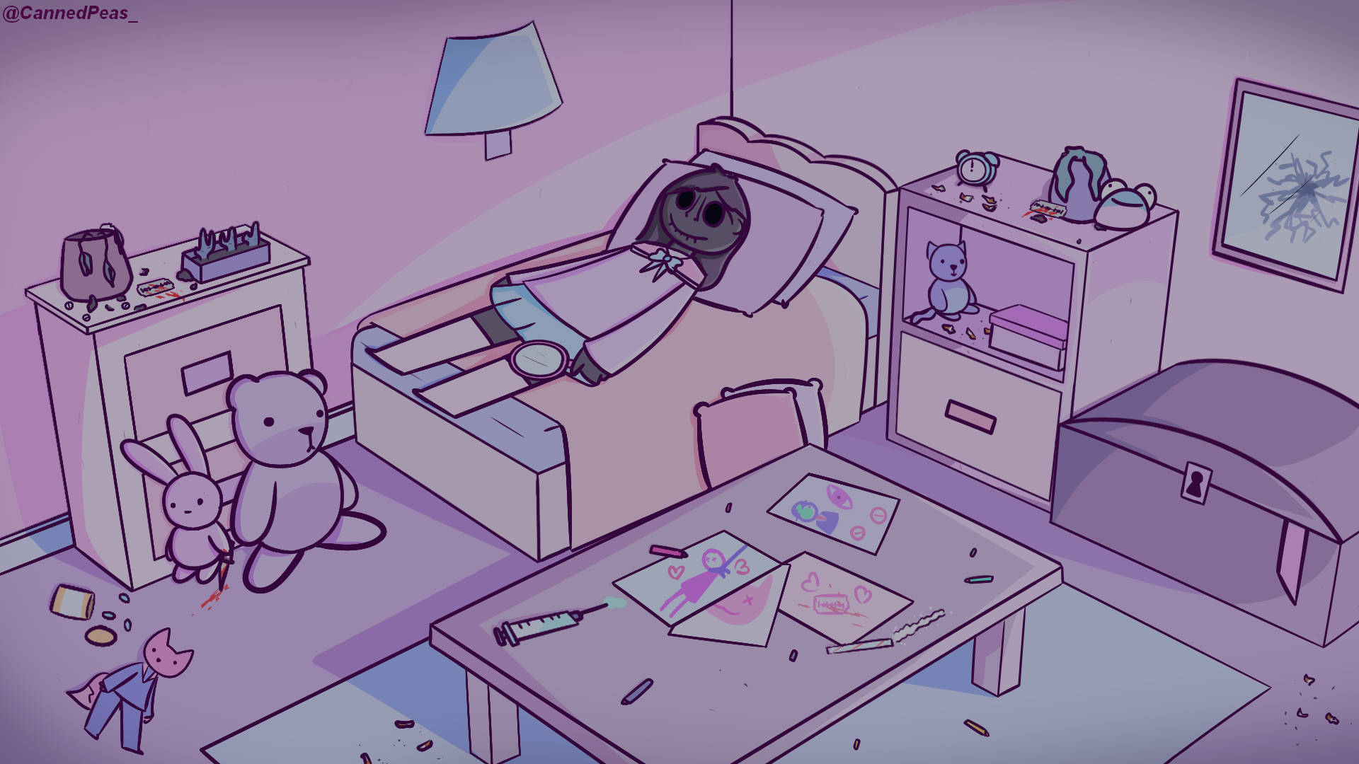 Weirdcore, doll house, purple-hued, Full HD Desktop Wallpaper