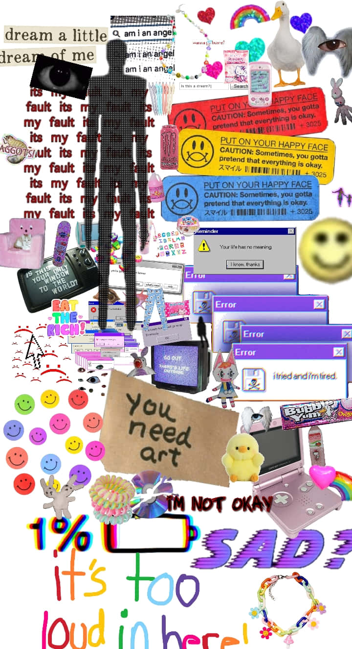 Weirdcore, digital collage, colorful stickers, HD Phone Wallpaper