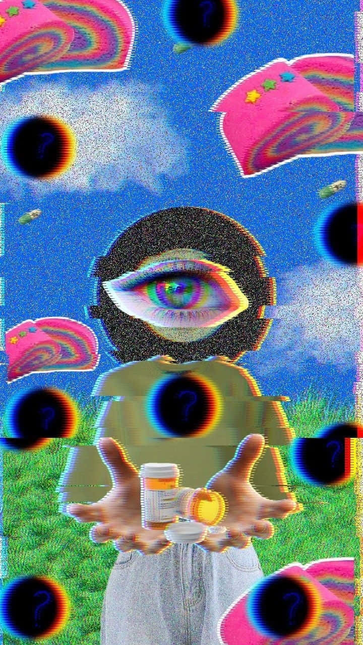 Weirdcore, rainbow eye, pill bottle, HD Phone Wallpaper
