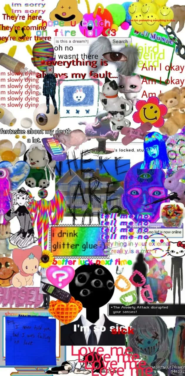 Weirdcore, collage, cartoon characters, HD Phone Wallpaper