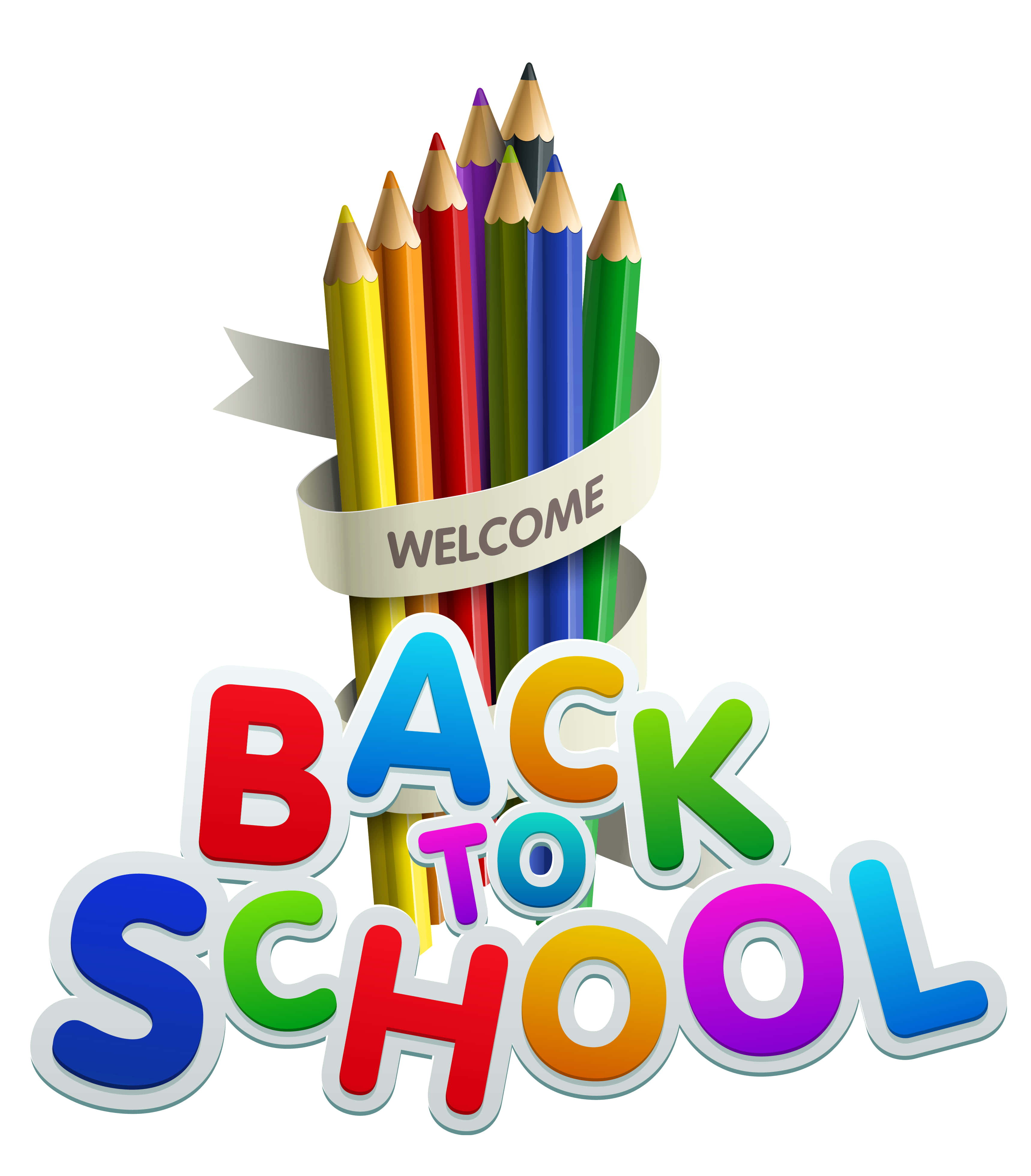 back to school, rainbow pencils, welcome ribbon, 4K Phone Wallpaper
