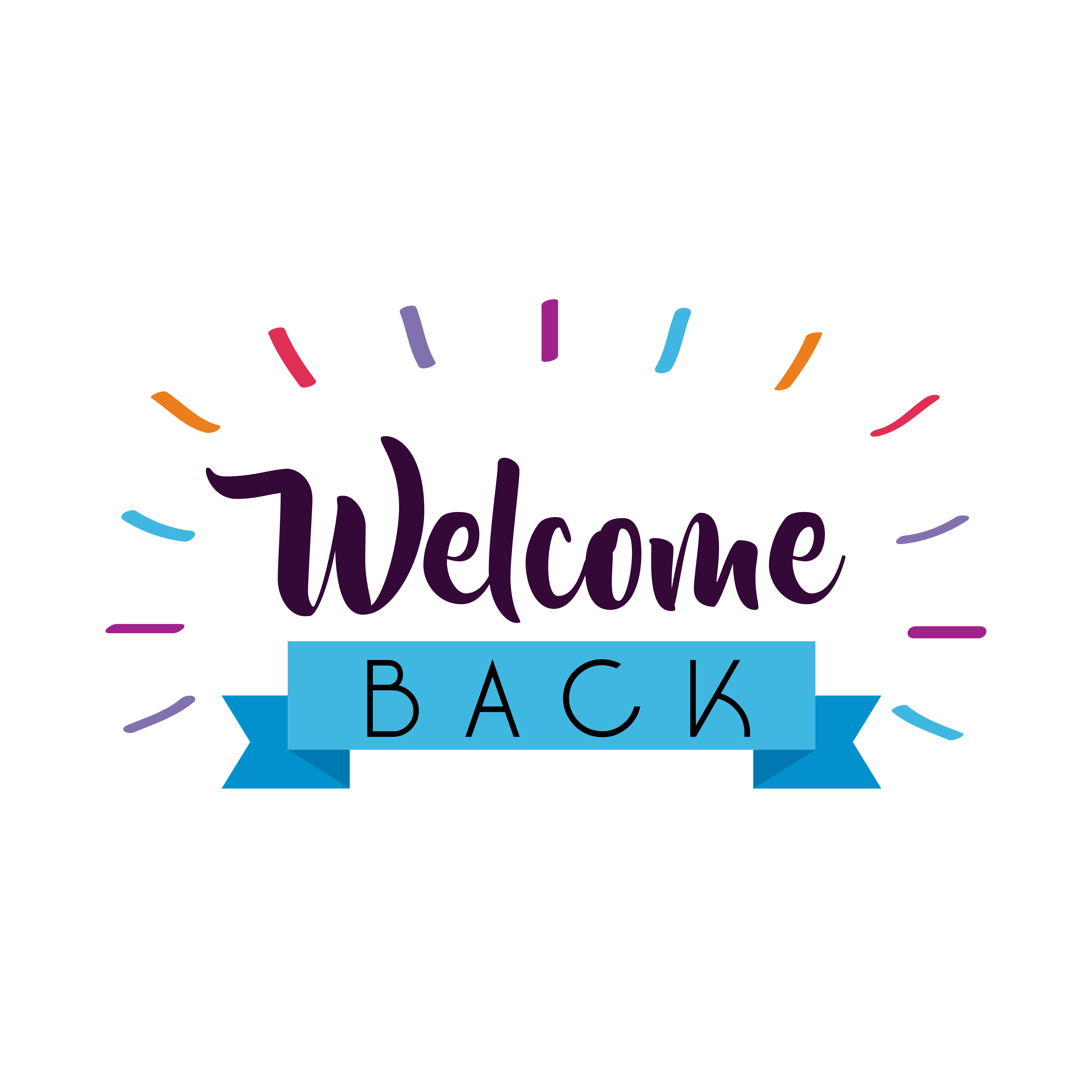 Welcome, BACK, purple script, 8K Desktop Wallpaper