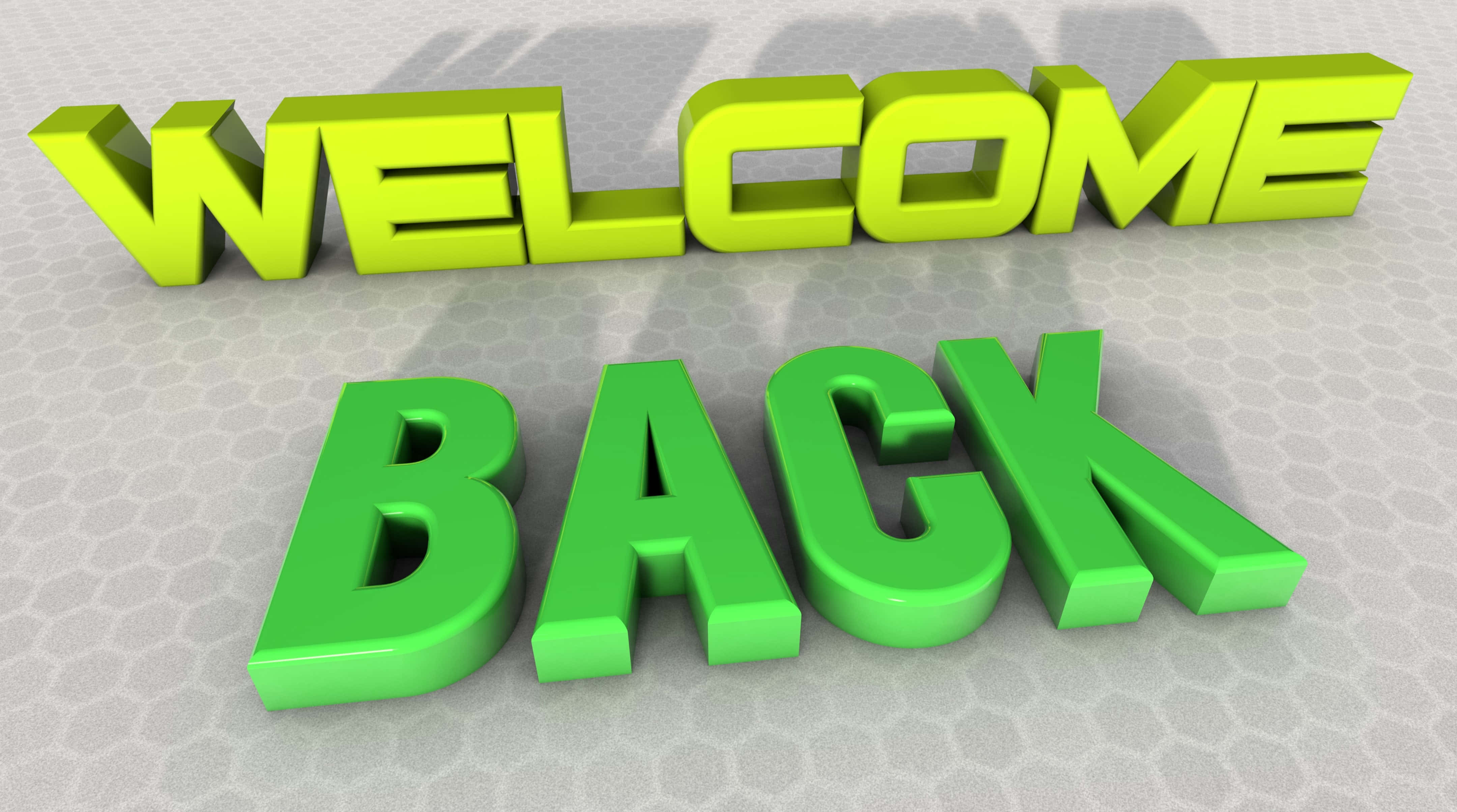 Welcome Back, 3D Text, green, 4K Desktop Wallpaper