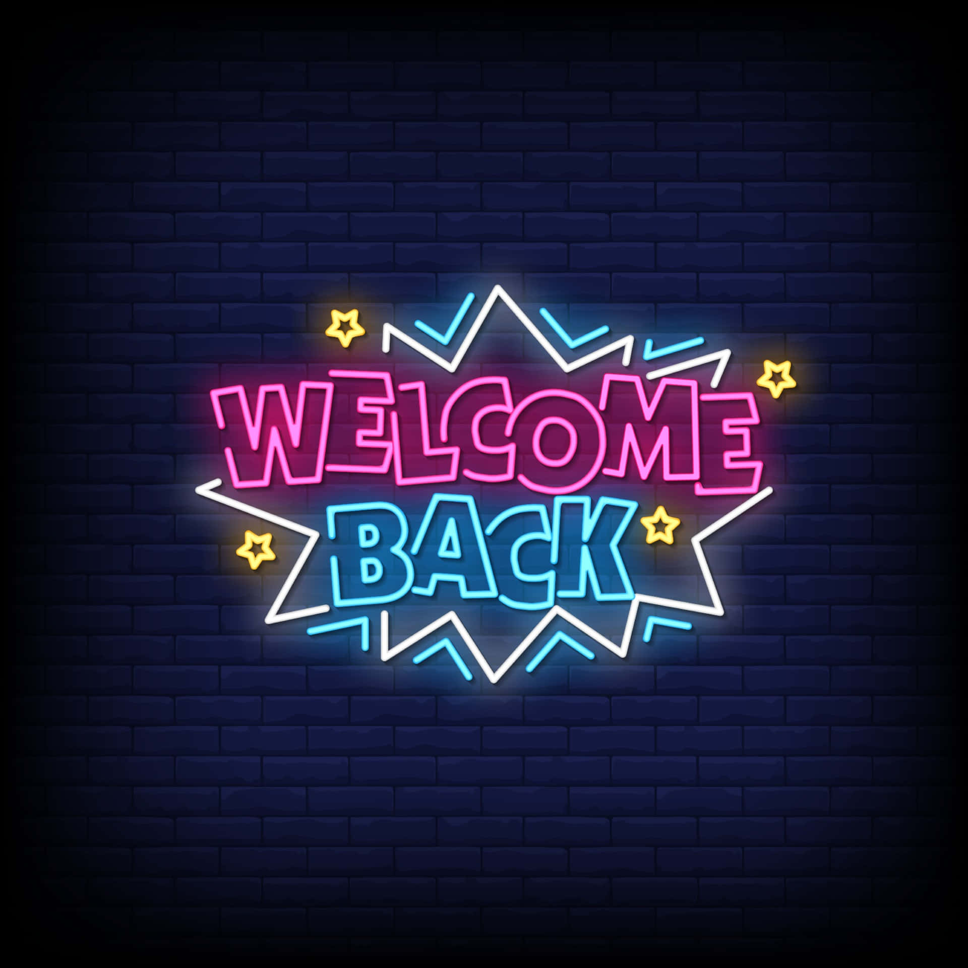 neon sign, welcome back, pink and blue, Full HD Desktop Wallpaper