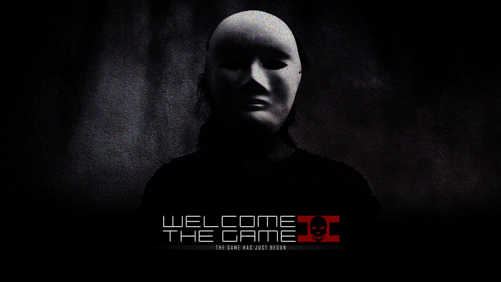Welcome Gaming, white mask, shadowy darkness, Full HD Desktop Wallpaper