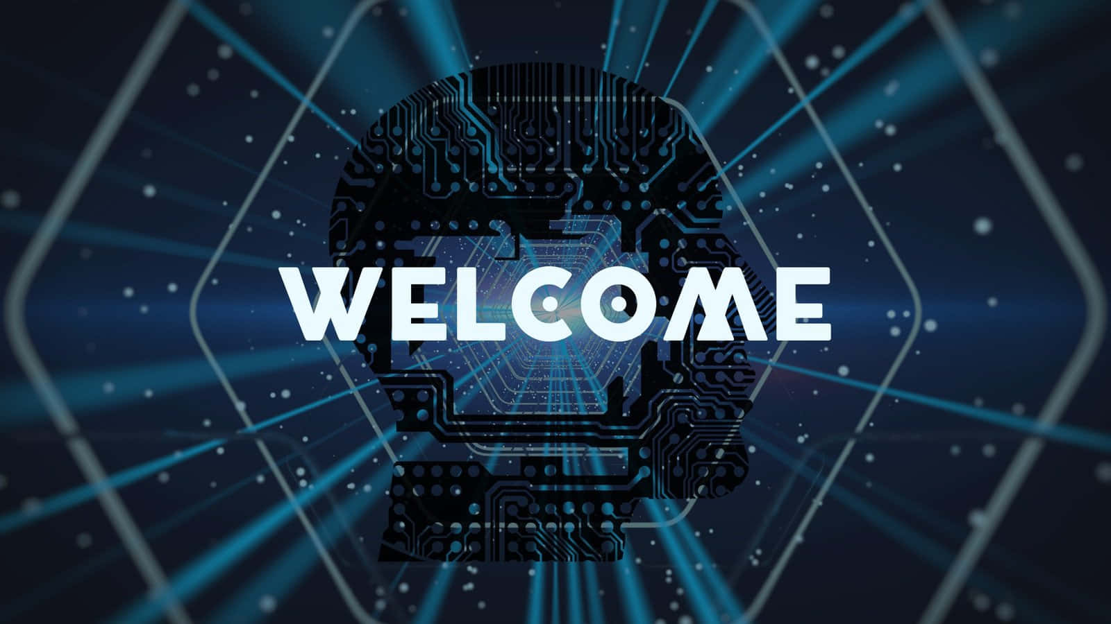 Welcome Gaming, glowing blue circuitry, bold white letters, HD Desktop Wallpaper