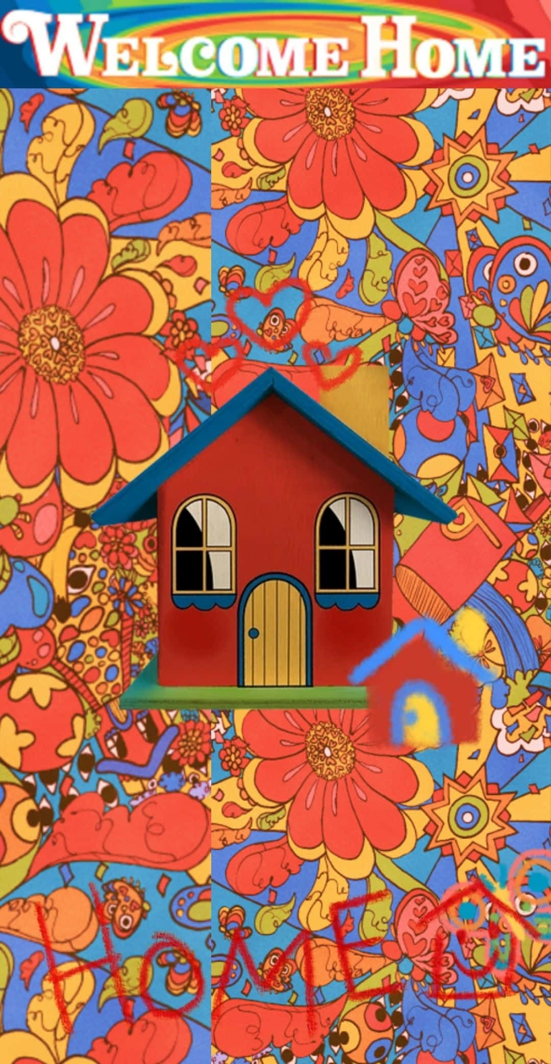 Welcome Home Puppet Show, red toy house, blue roof, Full HD Phone Wallpaper