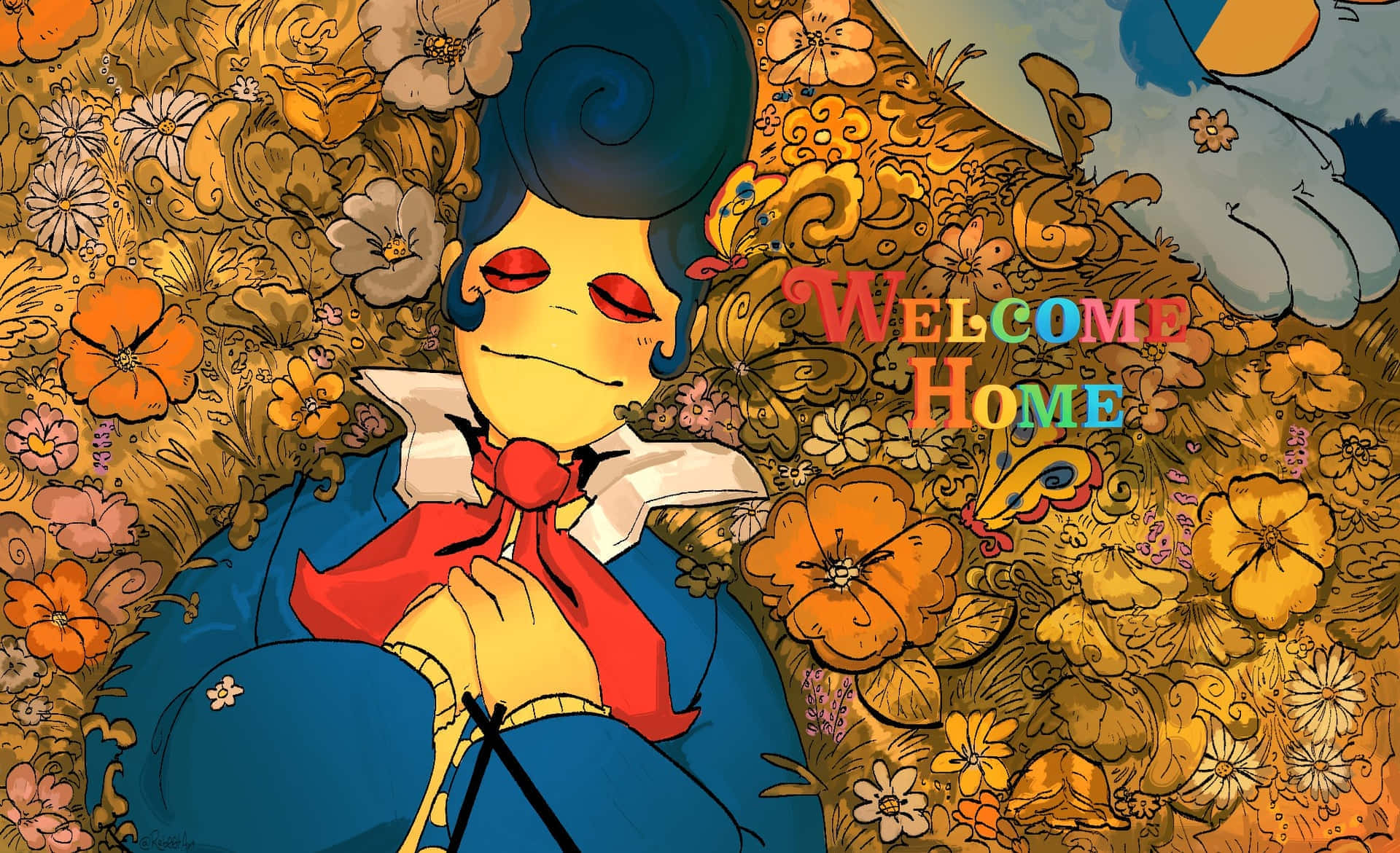 Welcome Home Puppet Show, blue hair, red lips, Full HD Desktop Wallpaper