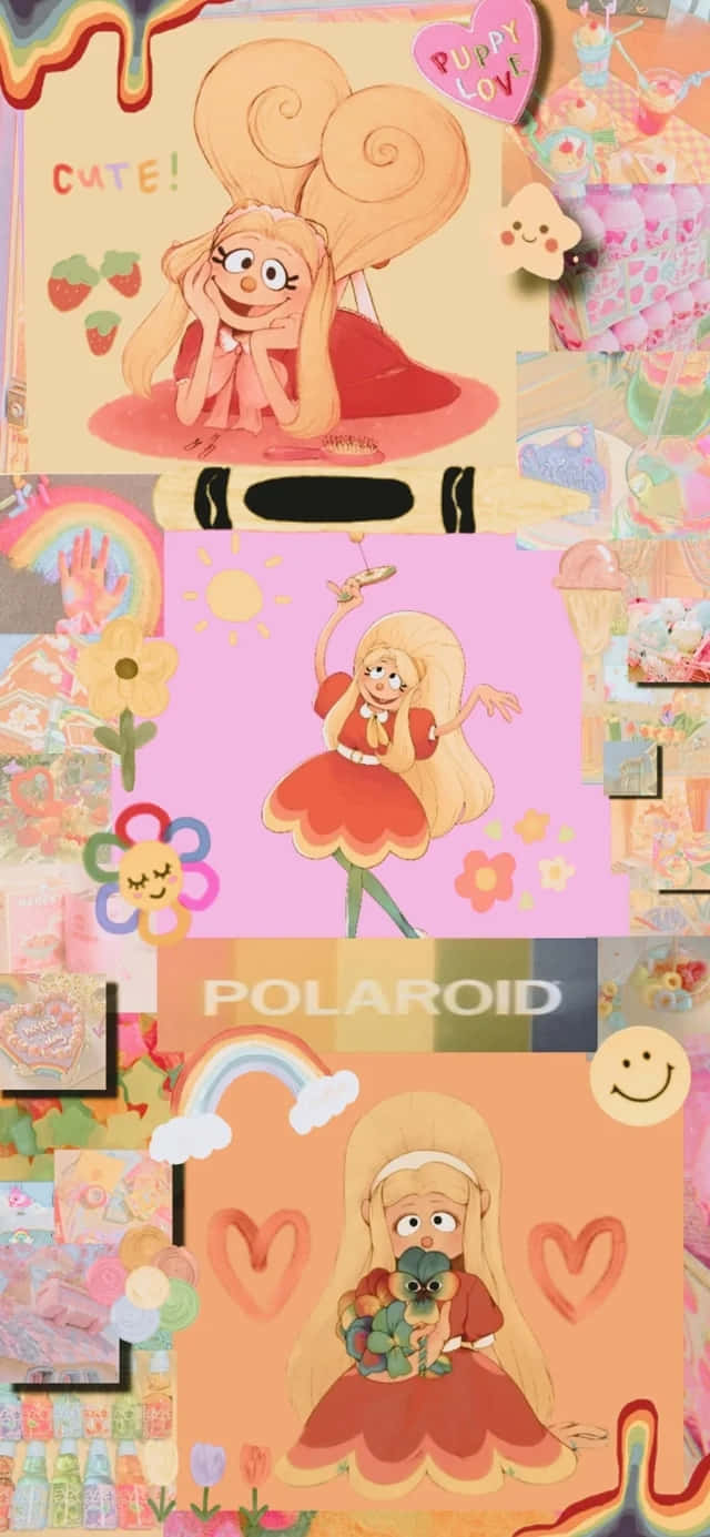 Puppet Show Collage, pink backdrop, cartoon girls, HD Phone Wallpaper