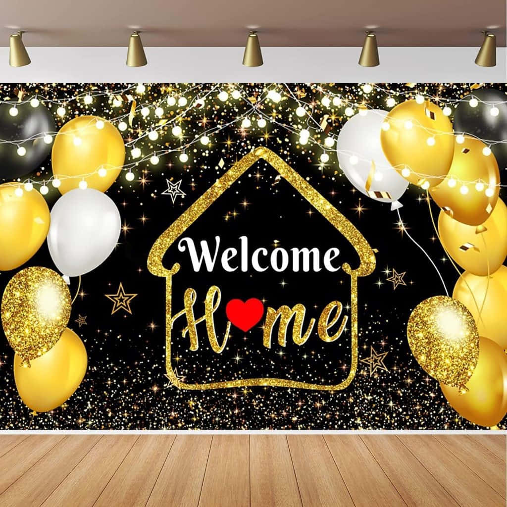 Welcome Home, black backdrop, gold glitter stars, SD Desktop Wallpaper