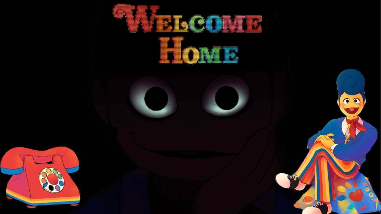 Welcome Home, cartoon characters, rainbow phone, HD Desktop Wallpaper
