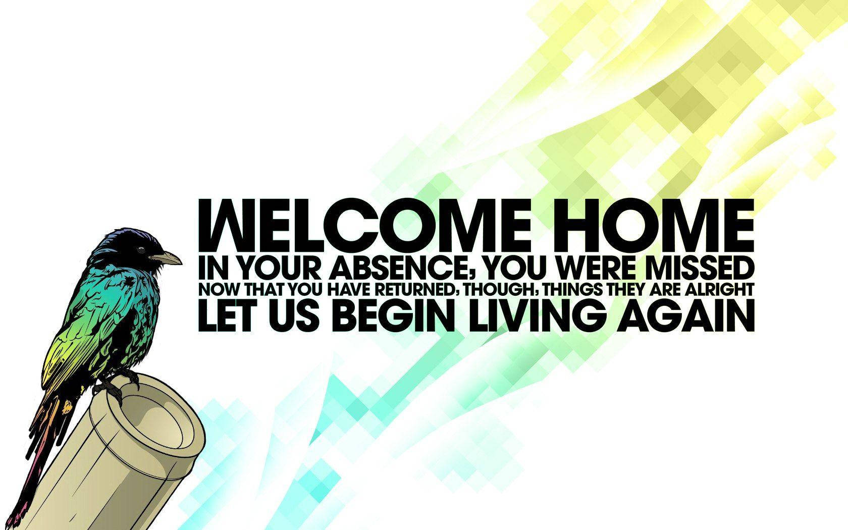 WELCOME HOME, stylized bird, pipe, HD Desktop Wallpaper