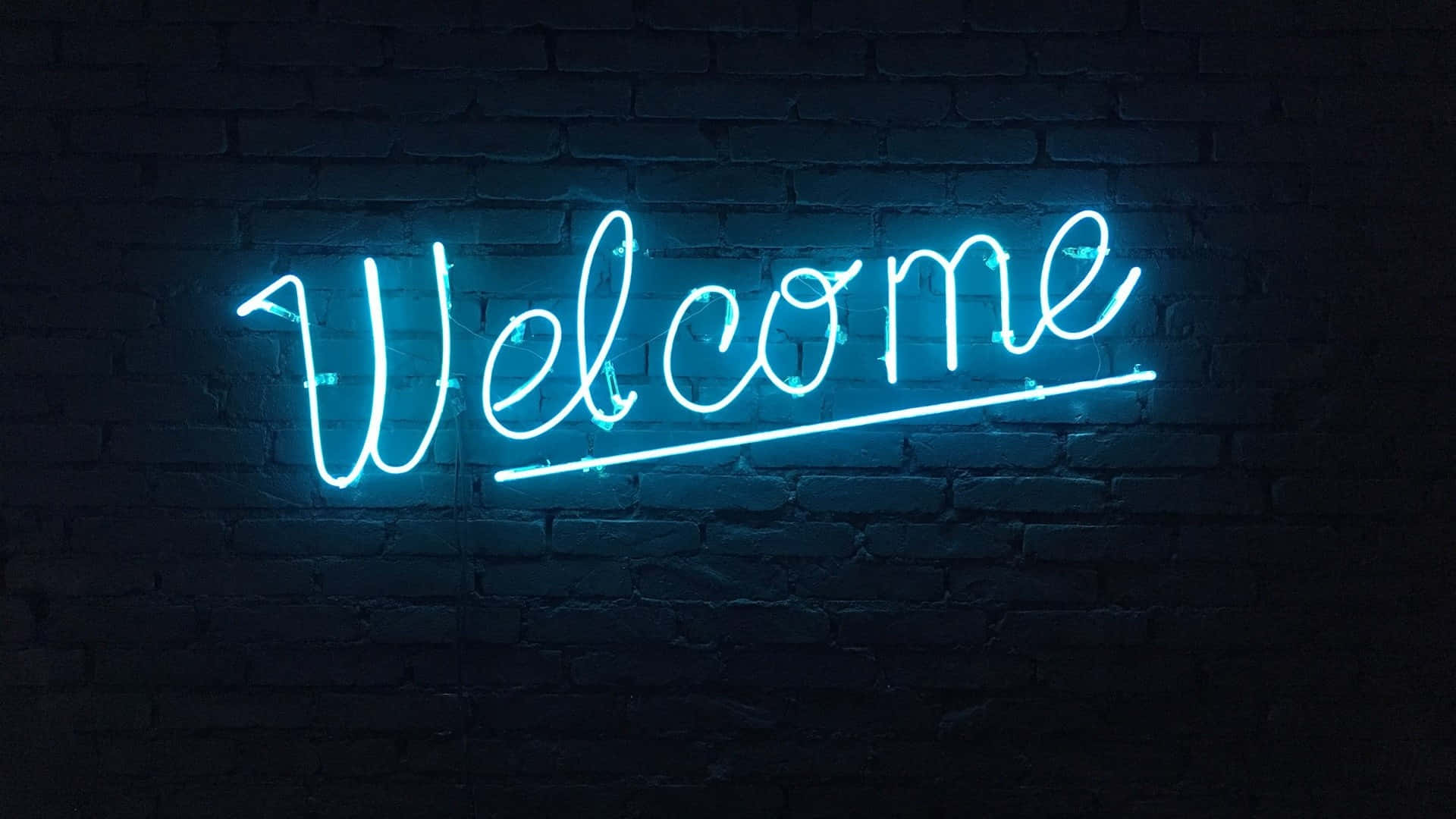 Neon Welcome Sign, cursive, blue neon, Full HD Desktop Wallpaper