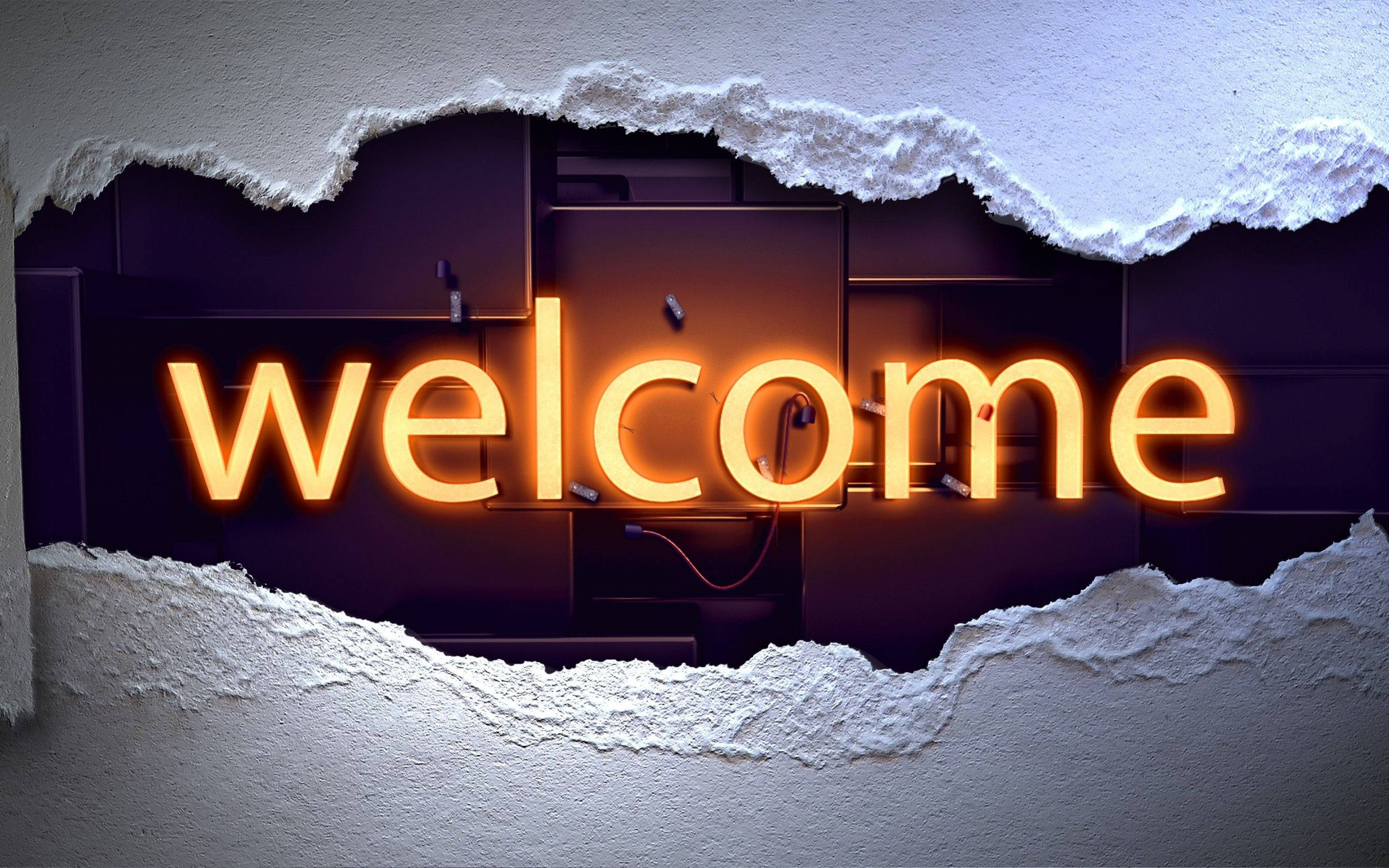 neon yellow, welcome, glowing orange neon sign, 2K Desktop Wallpaper