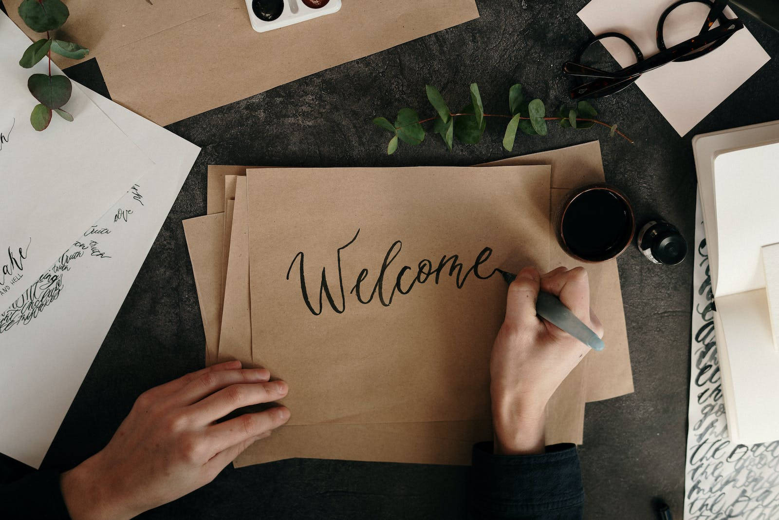 brown paper, elegant black ink, dark textured desk, HD Desktop Wallpaper