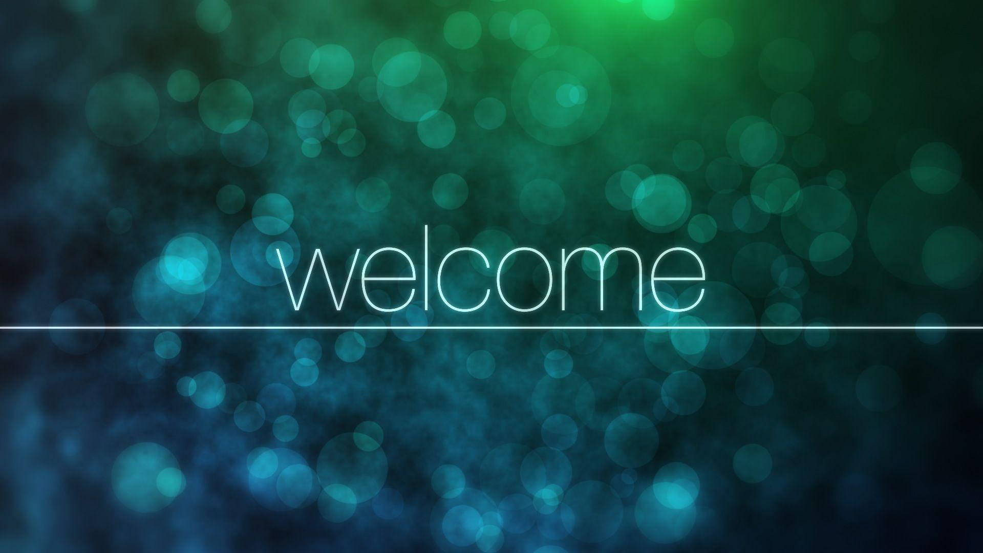 Welcome, green abstract particles, teal and green bokeh, Full HD Desktop Wallpaper