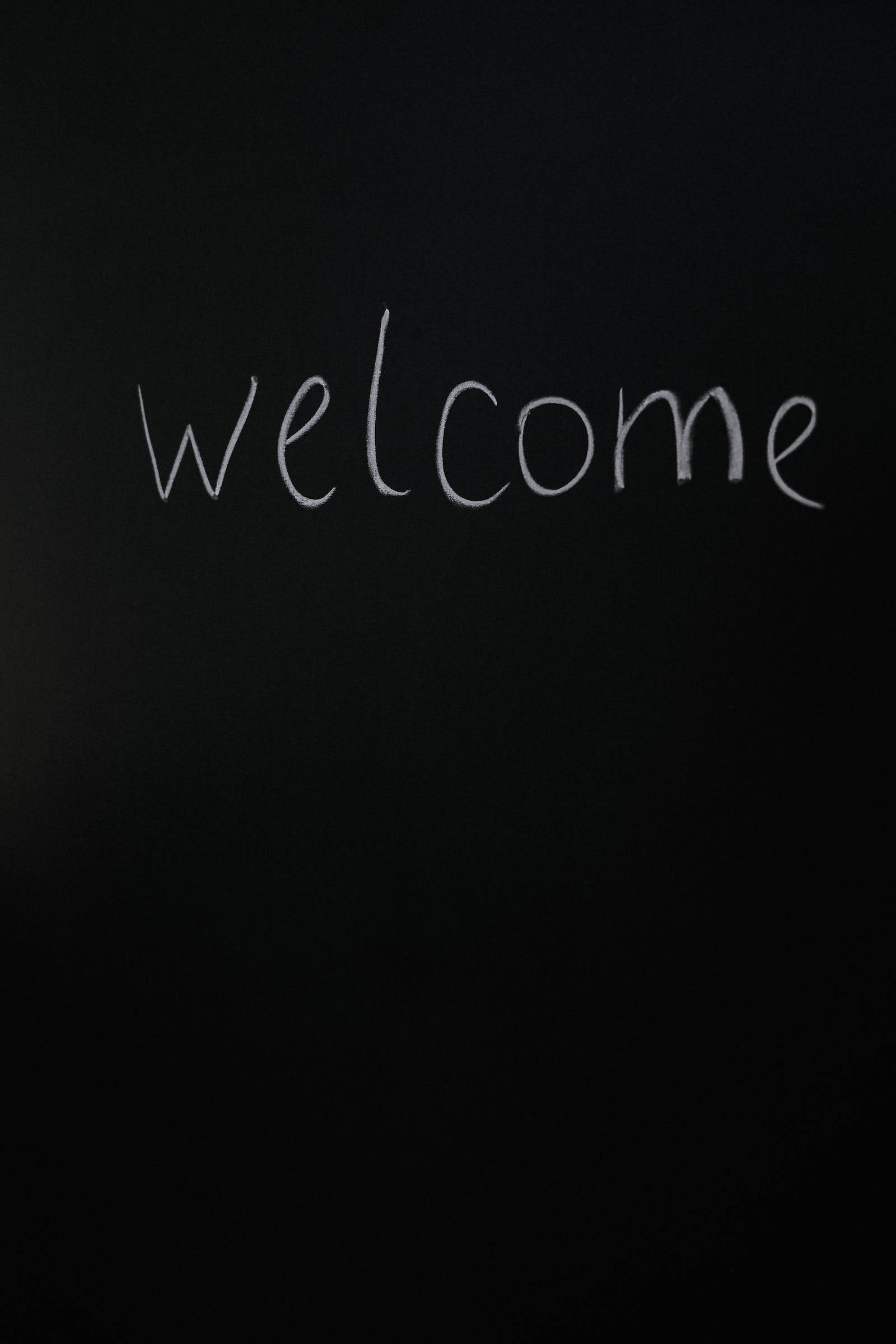 white chalk, smooth blackboard surface, welcome, Full HD Phone Wallpaper