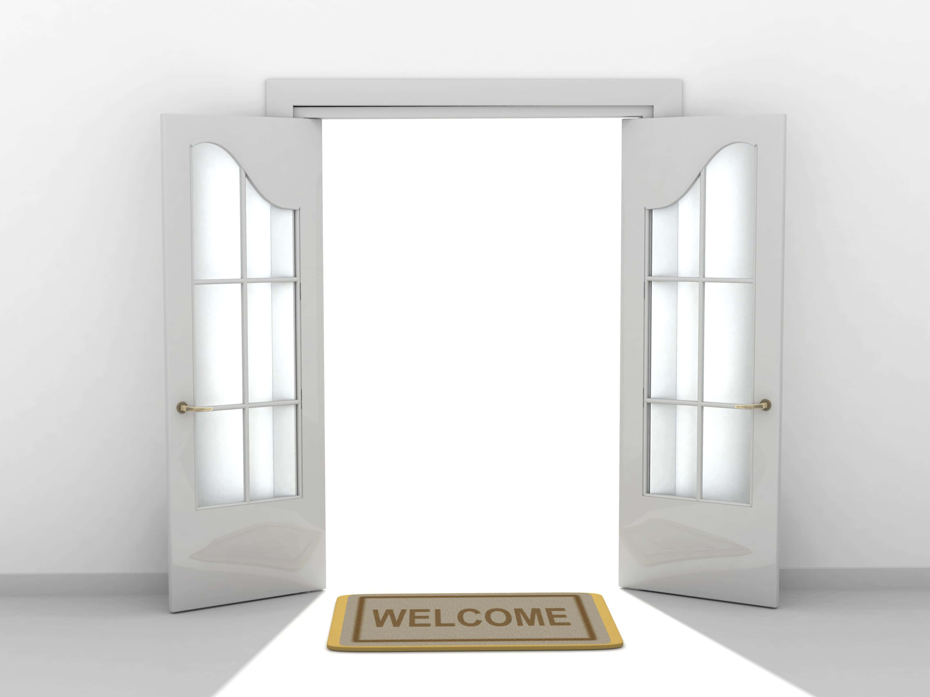 white French doors, glass panes, bright white void, 2K Desktop Wallpaper