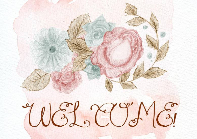floral artwork, pink, blue, SD Desktop Wallpaper