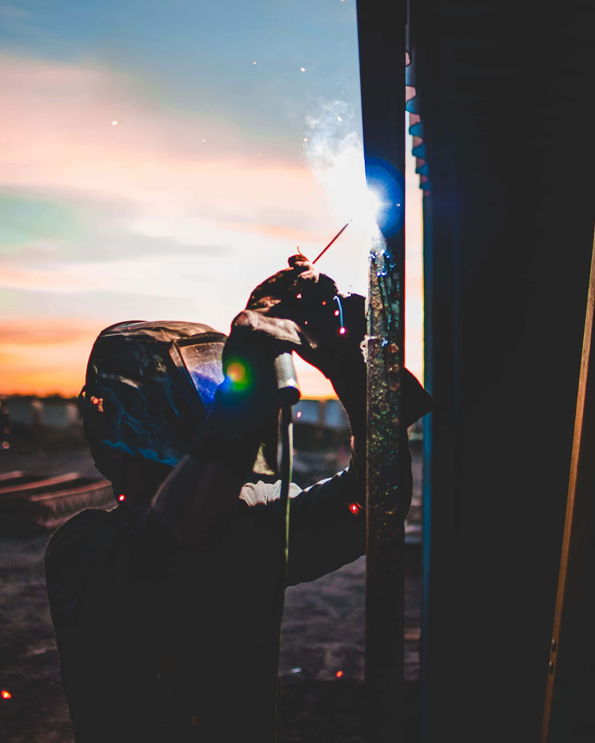 welding, sunset, silhouette, 2K Phone Wallpaper